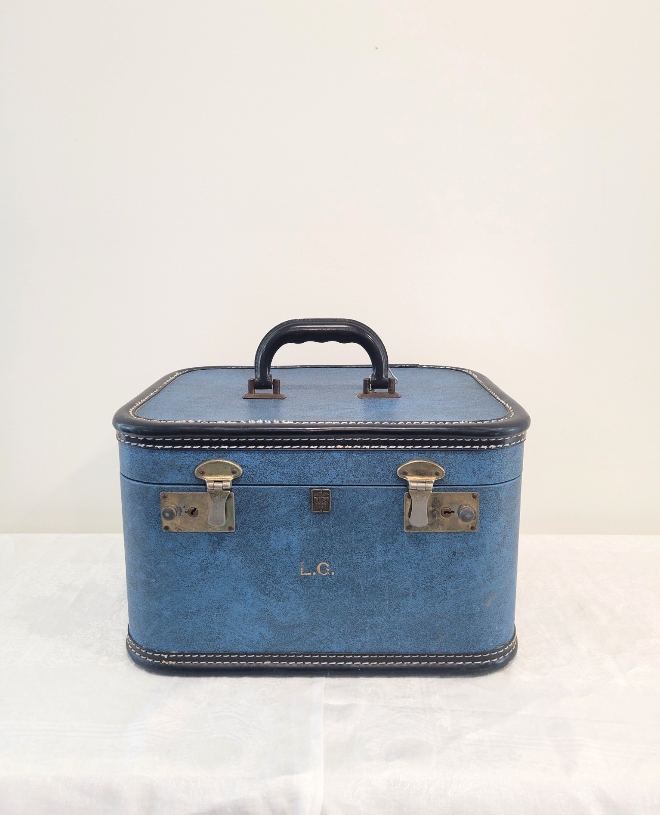 VINTAGE TRAIN CASE DENIM BLUE 1950s US TRUNK COMPANY