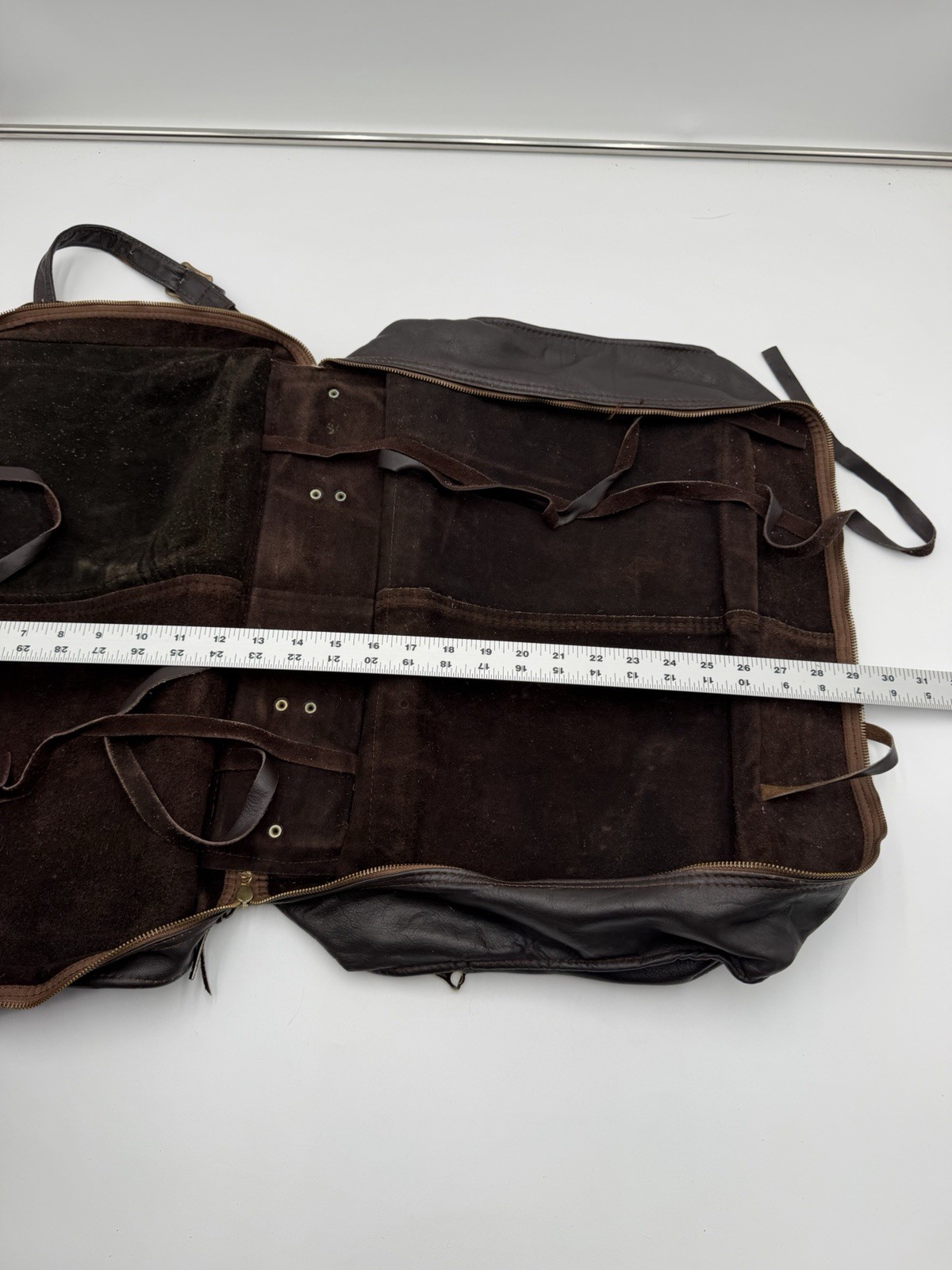 Vintage Genuine Leather Garment Bag Brown Foldable Travel Suit Carrier Colombia