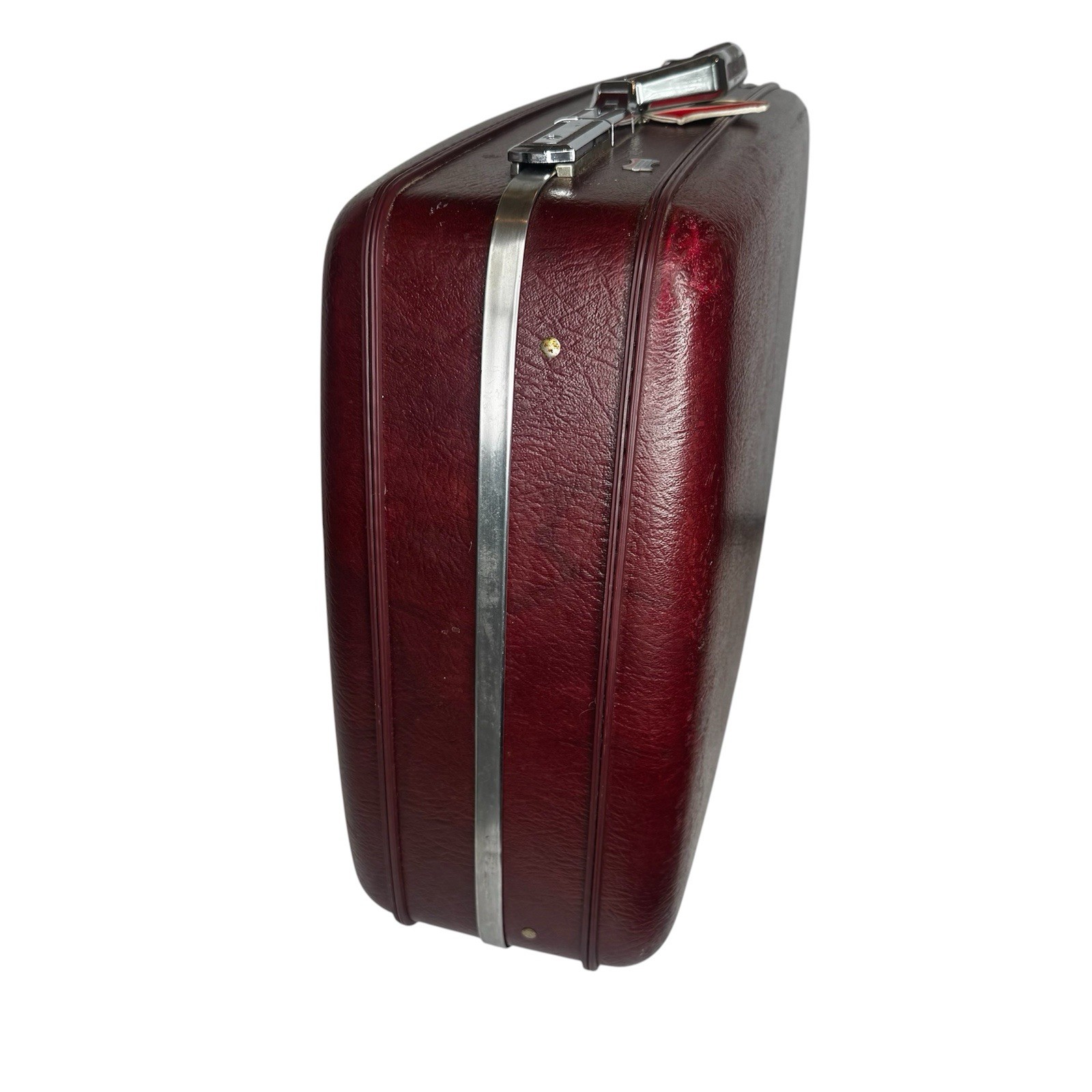 Vtg American Tourister Hard Shell Suitcase Maroon Burgundy With Original Tag