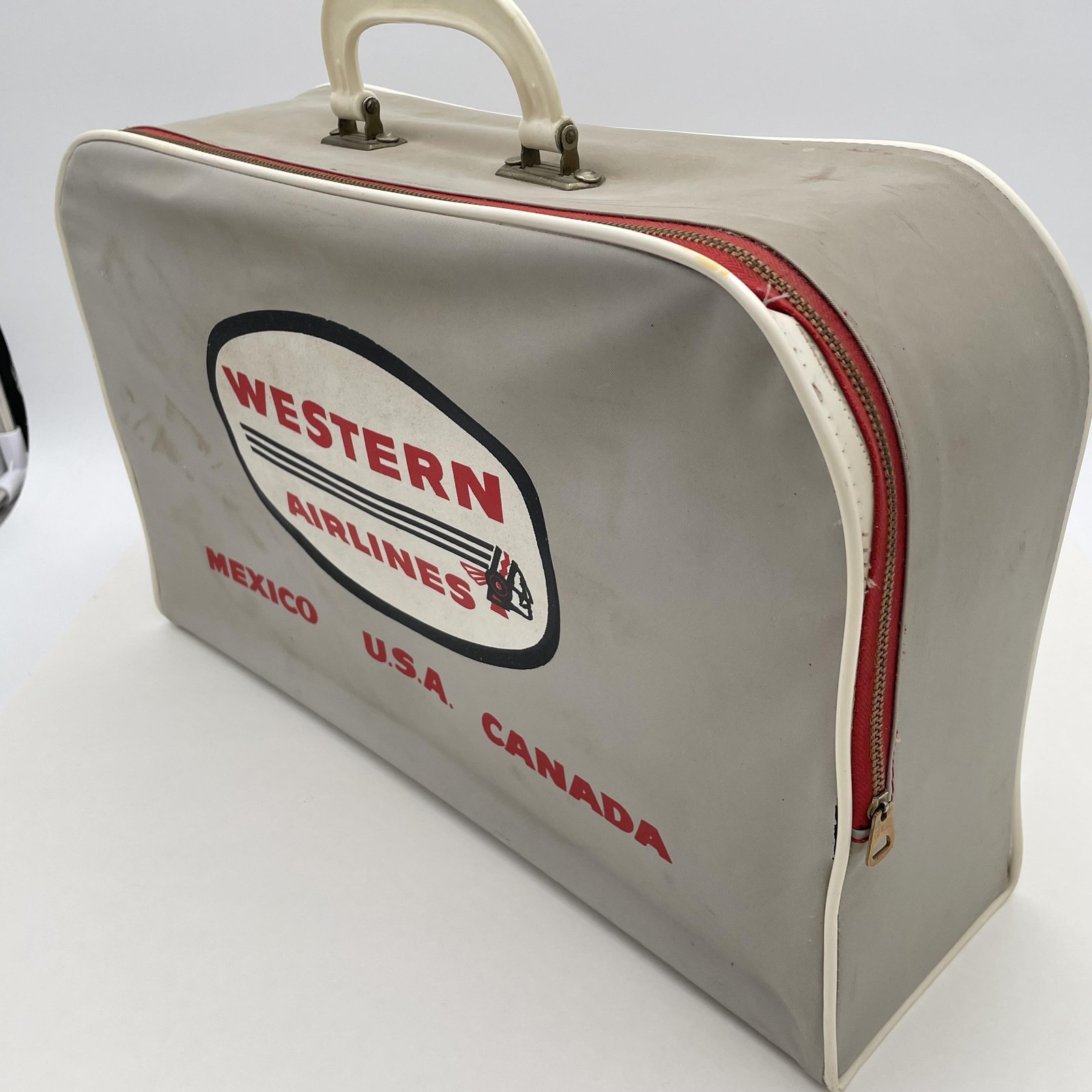 Vintage Western Airlines Vinyl Travel Bag Suitcase Gray Red Logo Carry On