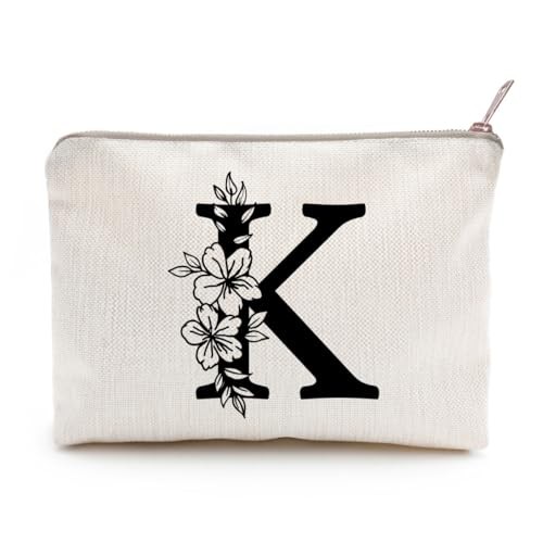 Monogram Toiletry Makeup Bag Personalized Travel Cosmetic Bag Floral Initial K