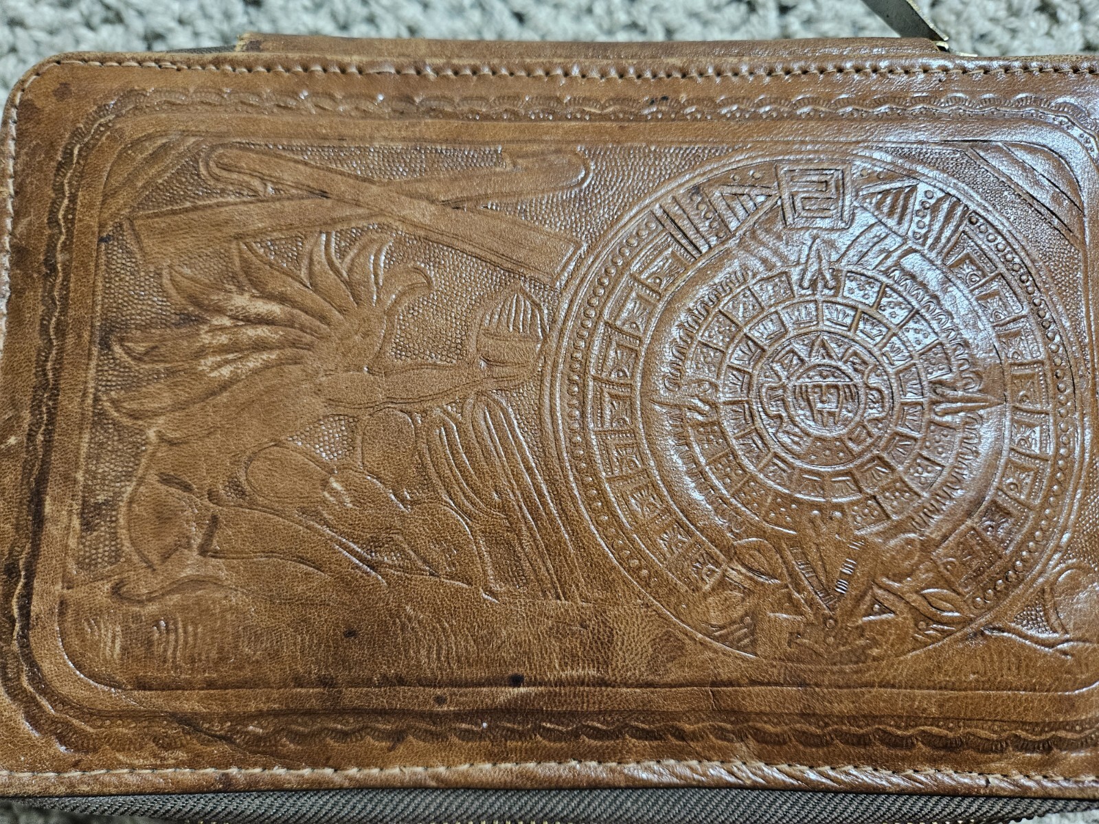 Antique Vintage 1930s Tooled Leather Toiletry Bag Great Condition Tiki Men Box