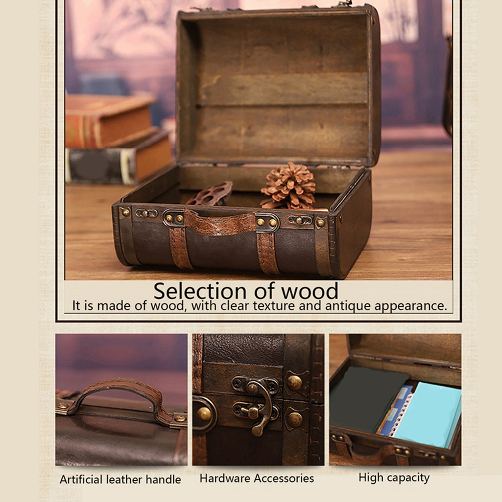 Retro Suitcase Wooden Storage Box Studio Decoration Window Display N