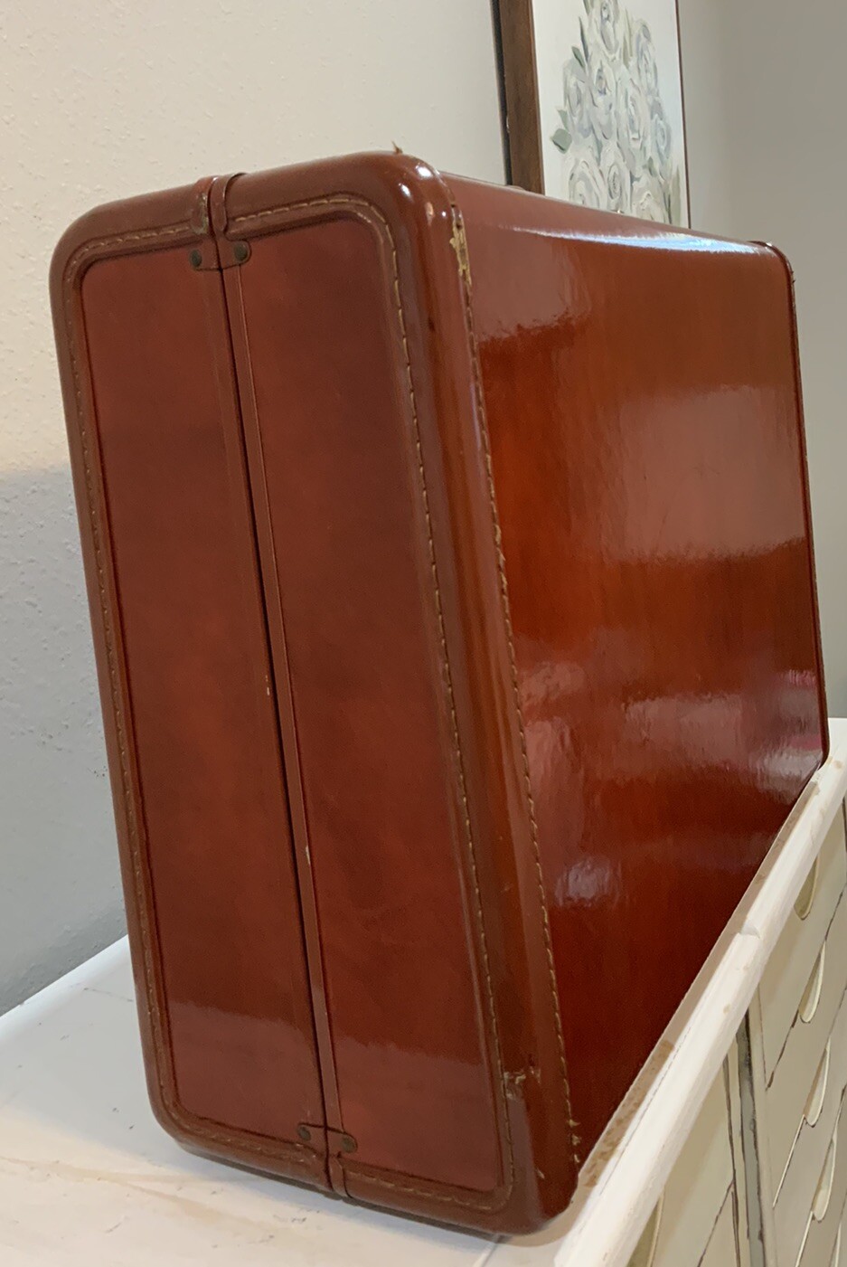 Vtg Samsonite Shwayder Bros Red Leather 4932 Hard Suitcase 21” X 13” X 7.5”