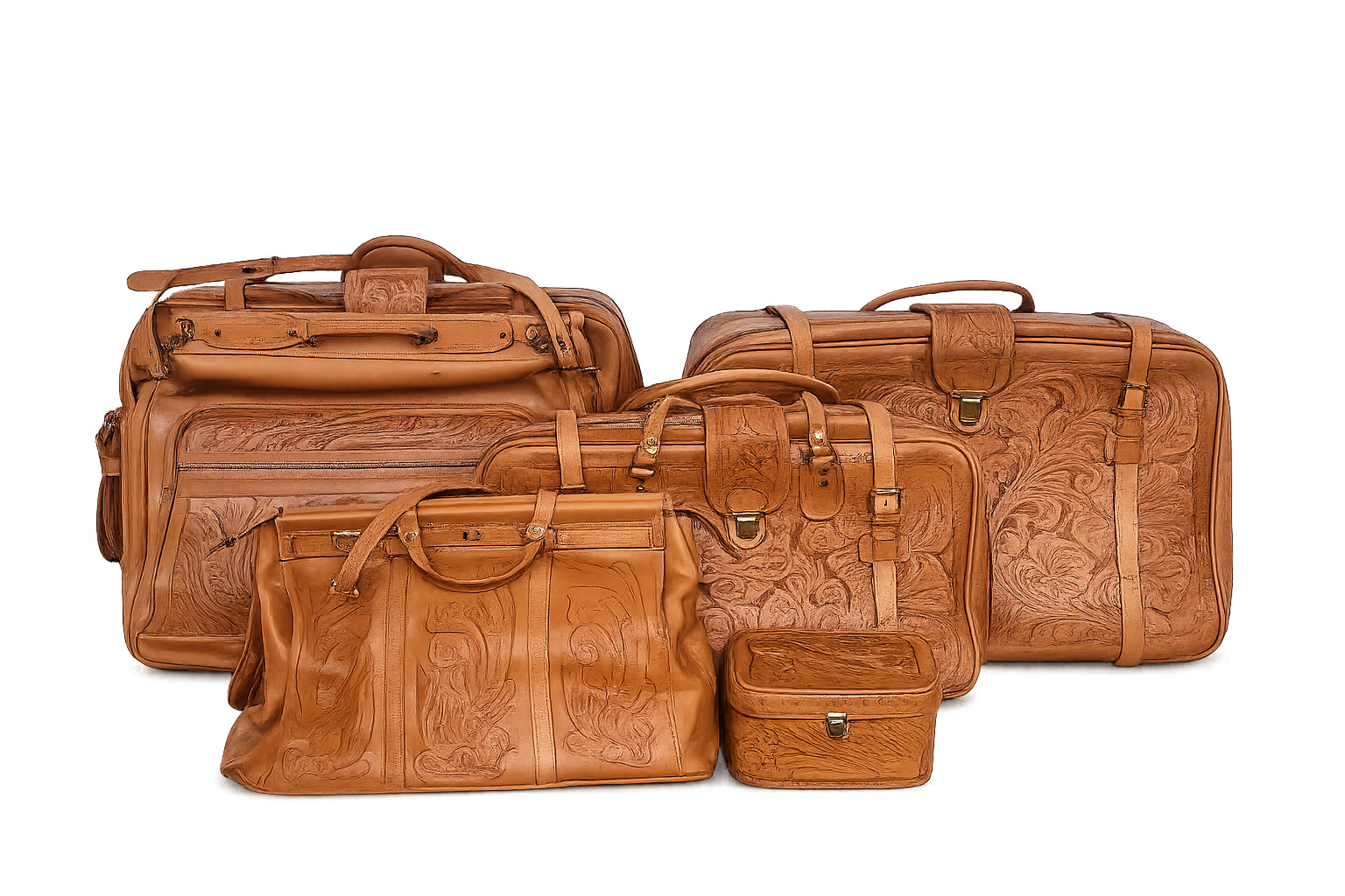Vintage Grant’s Naturals Tooled Leather Luggage Suite