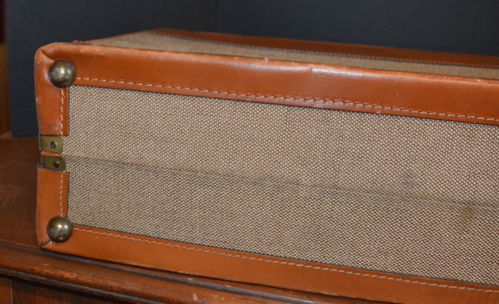 VTG BROOKS BROTHERS Suitcase Leather Tweed Brass CORBIN SESAMEE LOCK