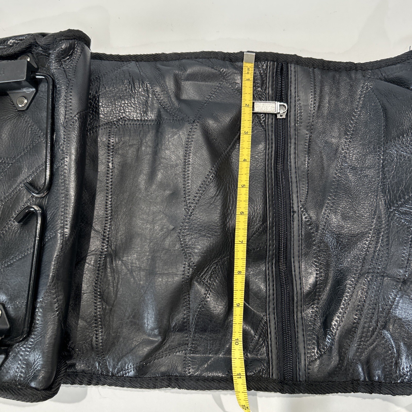 Vintage Black Patchwork Leather Wheeled Fold Down Tote Bag Carry On Luggage