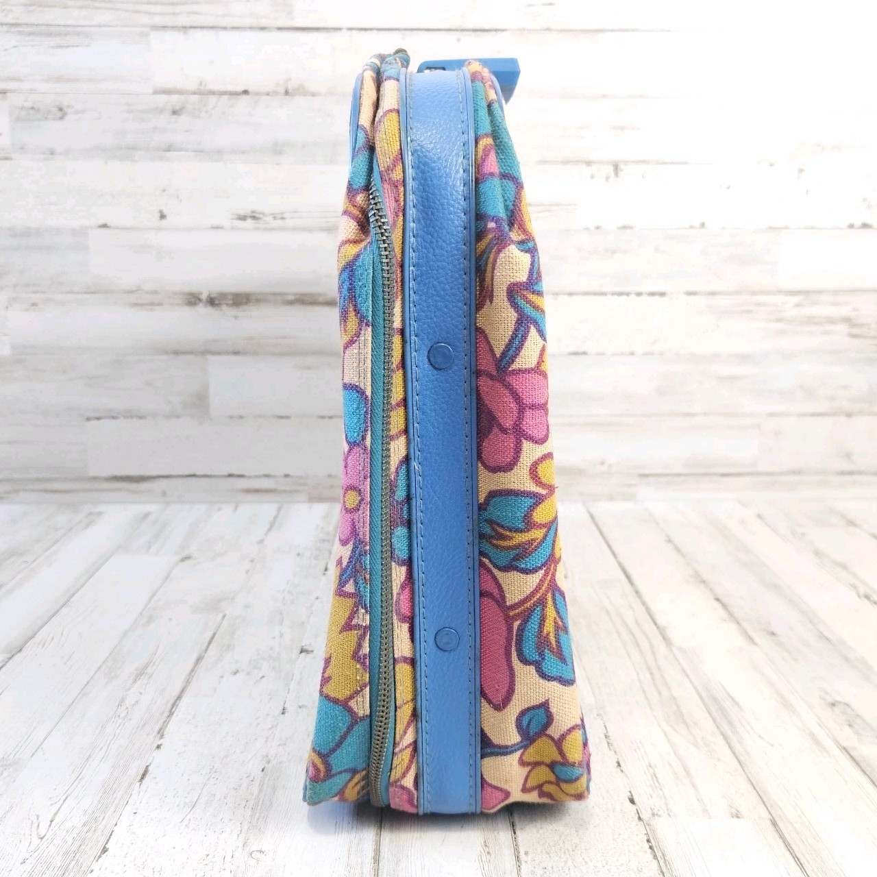 Vintage 70s Floral Bantam Soft Suitcase Blue Purple Yellow Hippie Boho Carry-on