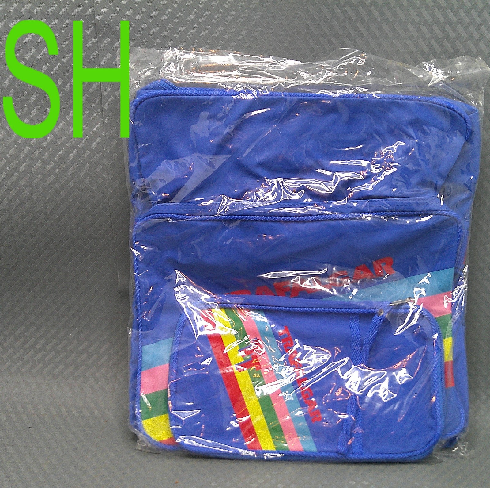 Vintage Trafalgar TT Soft Travel Bag Passport Wallet Strap Zippers Blue Rainbow