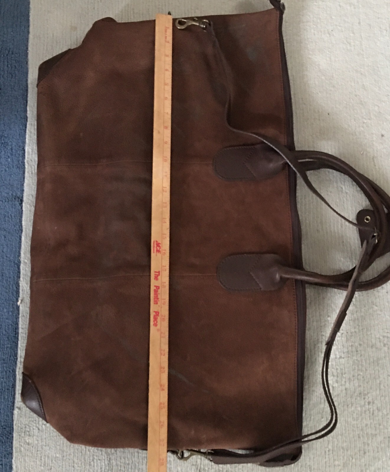 VTG 1980s Genuine Leather Luggage Bag Made In Argentina Shoulder Cross Body 30″W