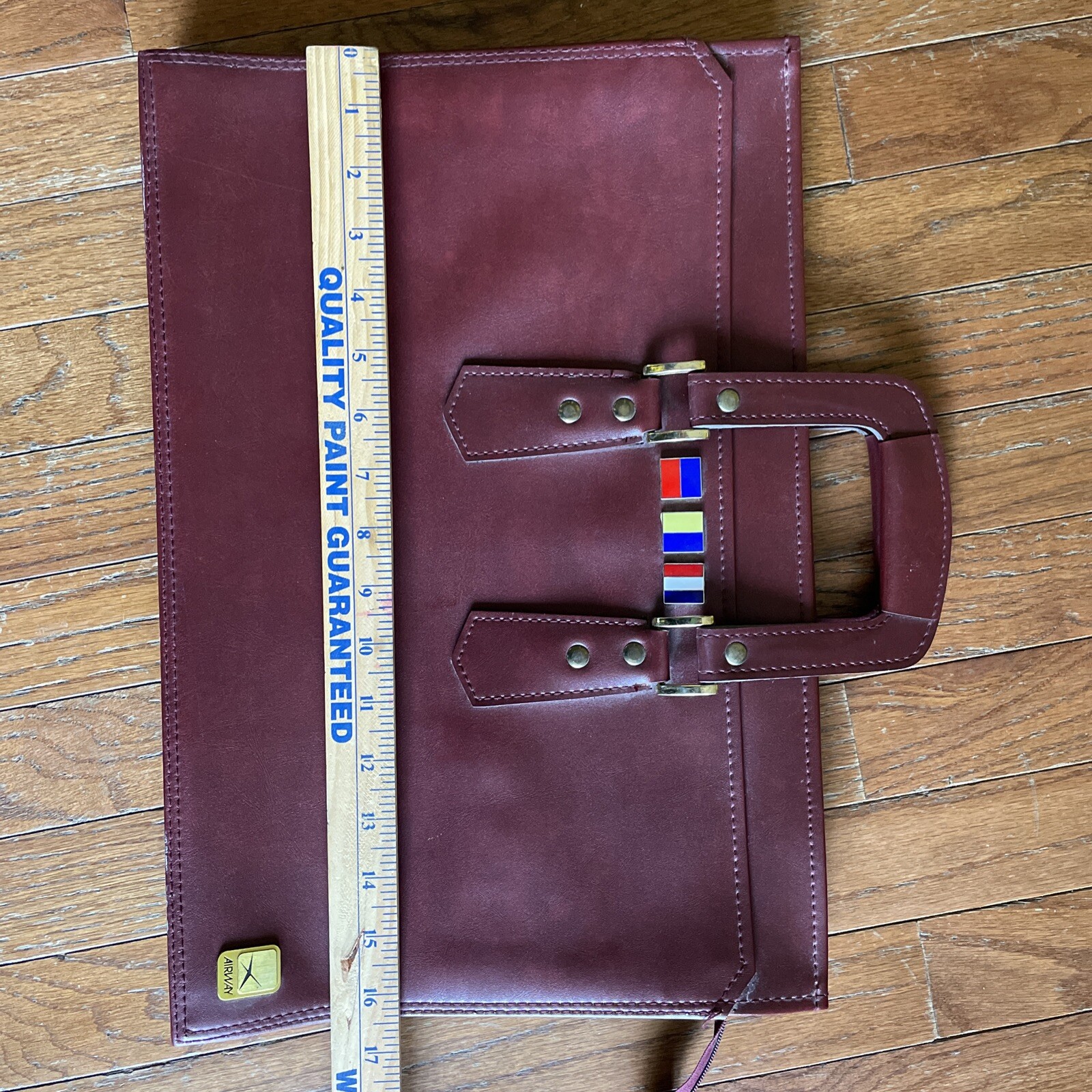Vintage Airway Attache Case Burgundy Vinyl Zippered Double Pocket and 2 Outside