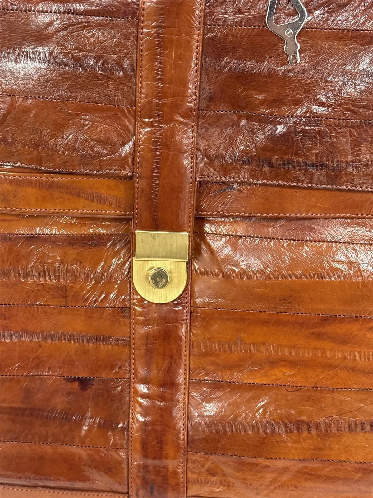 Vintage EEL Skin Soft Sided Briefcase Cognac Color Locking w/ Key