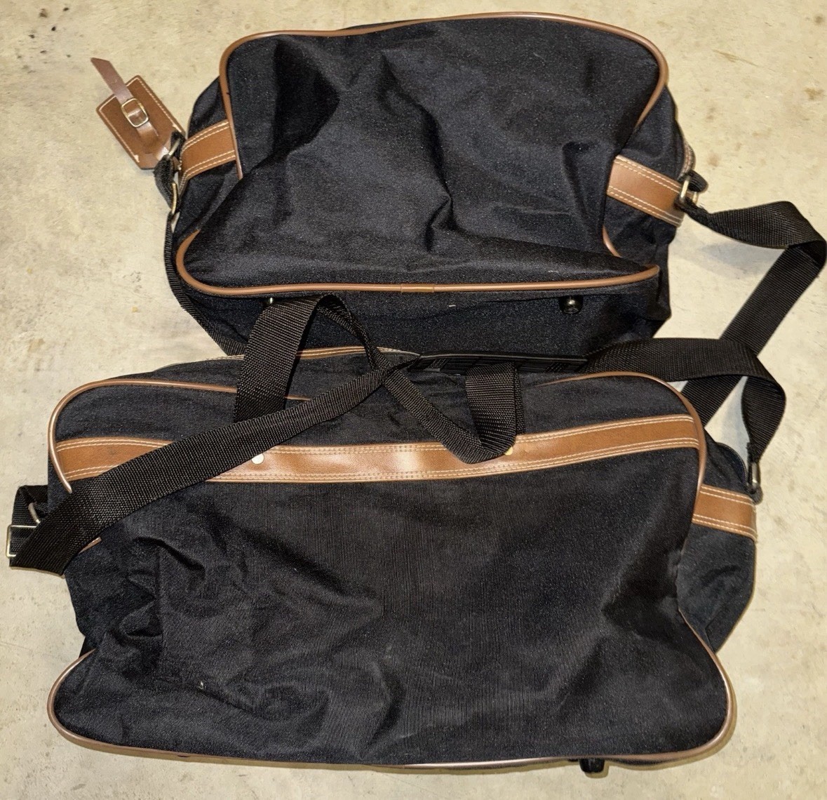 Jaguar Luggage Travel Bag Overnight Weekender Black With Brown Leather. 2 Pcs.