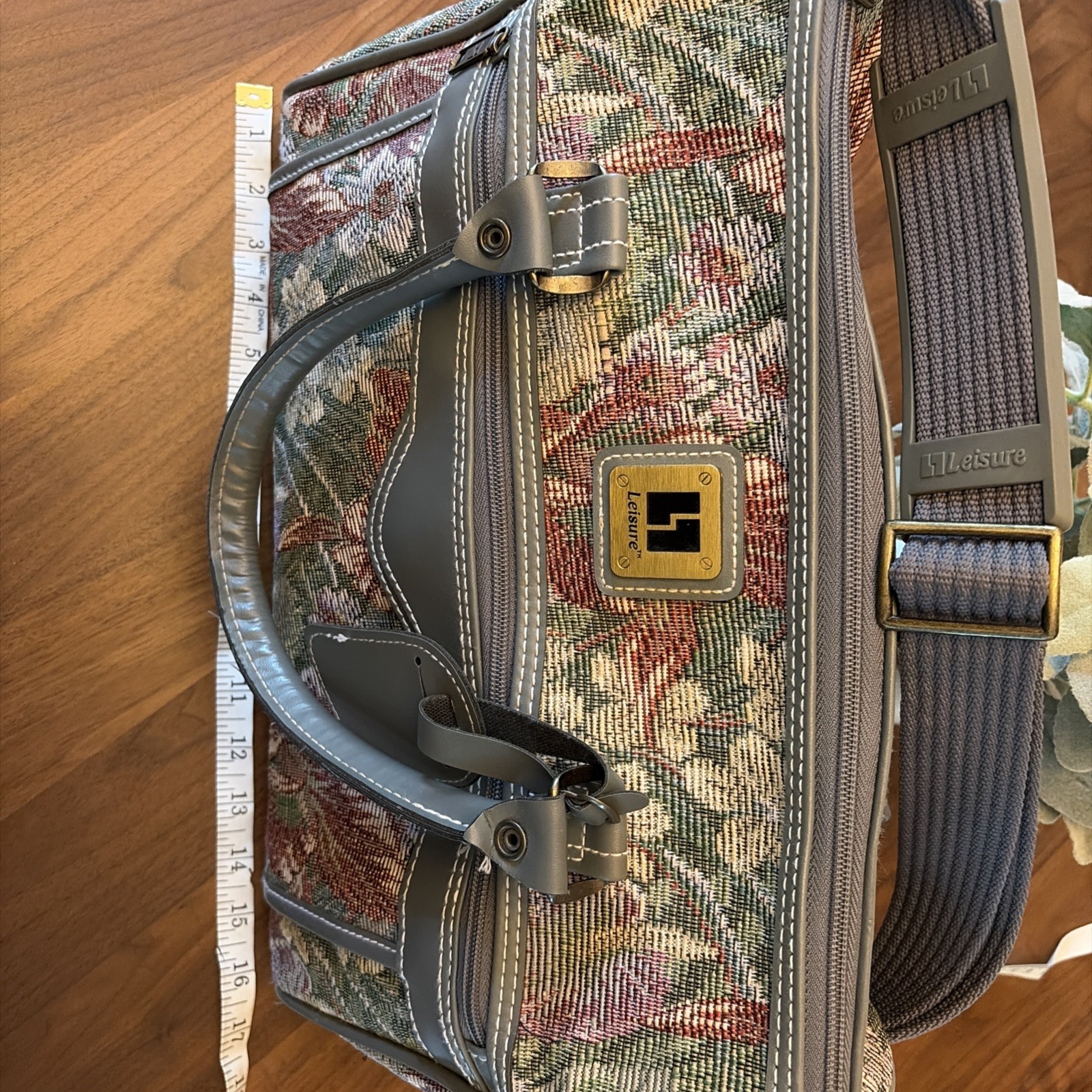 Vintage Leisure Luggage Floral With Gray Tapestry Travel Bag