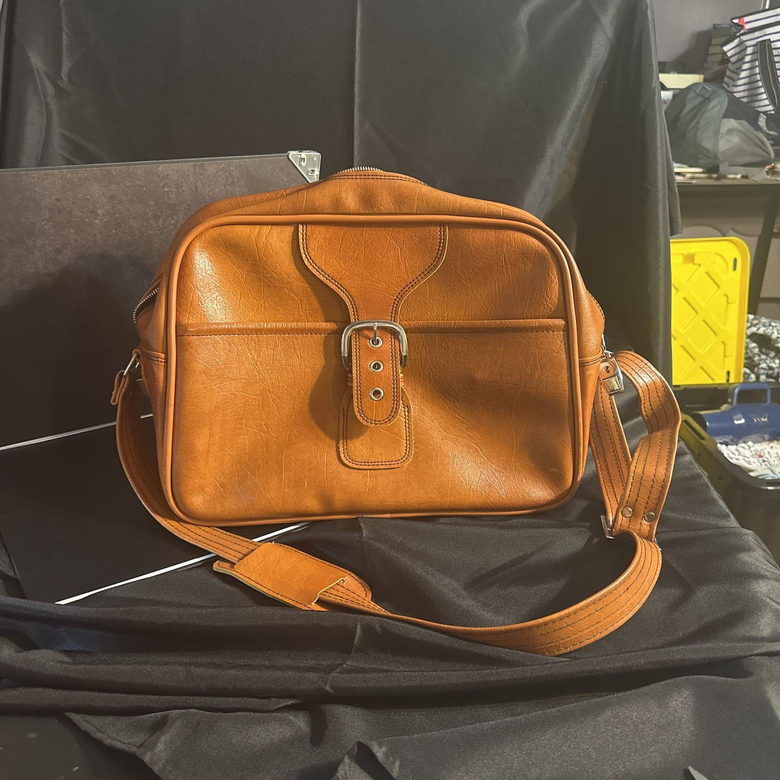 Vintage Sears Roebuck and Co. Brown Faux Leather Carry-On Travel Bag