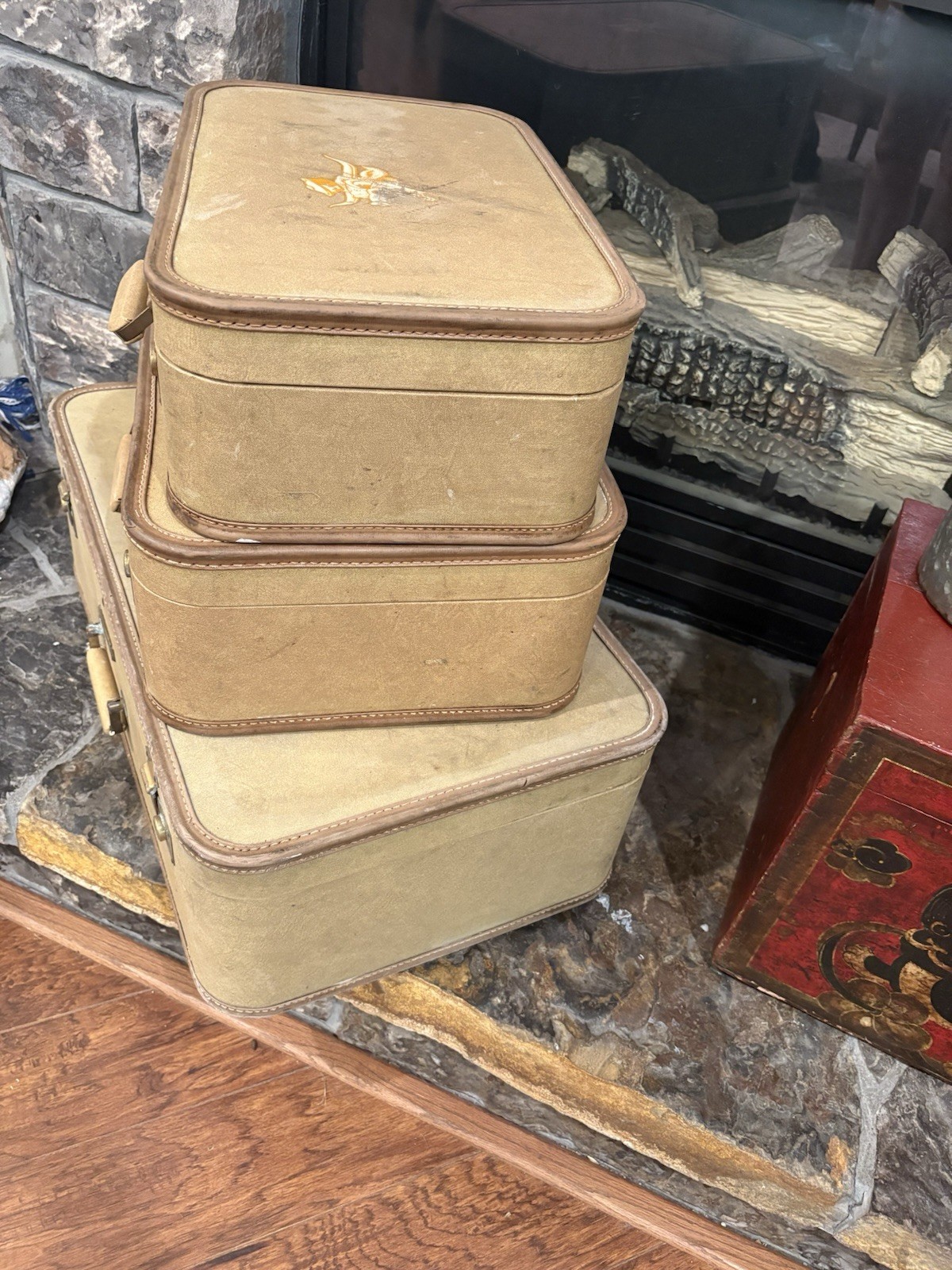 Rare Set Of 3 Matching VTG Sears JC HIGGINS LUGGAGE SET 40s 50s Tan Home Decor