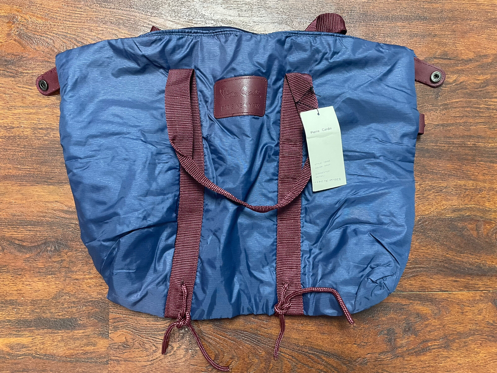 Vintage NOS Pierre Cardin Paris New York Tote Travel Duffle Bag, Navy/Red 19456