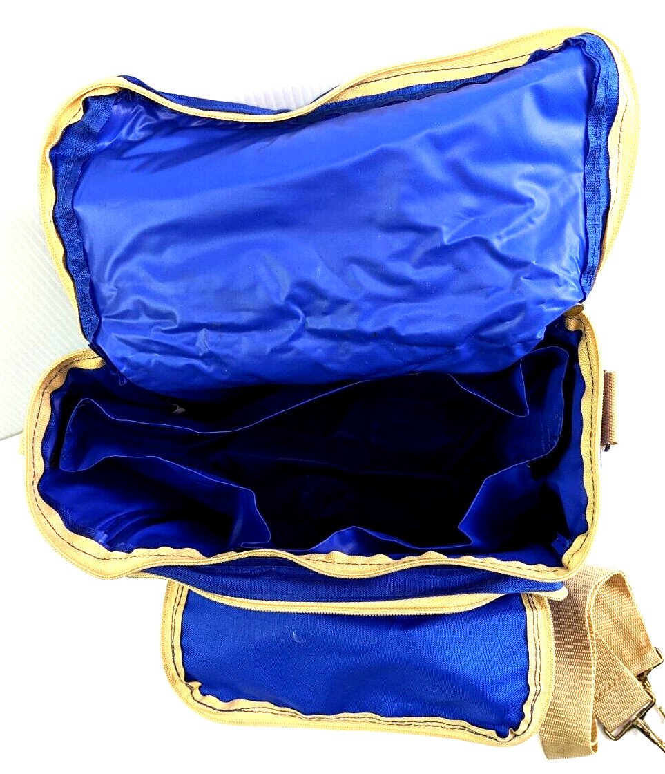 Vintage Carry-on travel bag Mobil Oil logo 1970s Insulated Blue 10″x12″x8″