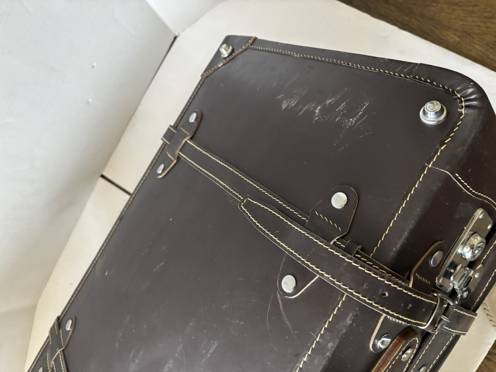 Vintage Leather Suitcase With Strapping Travel MCM 1960’s China EUC