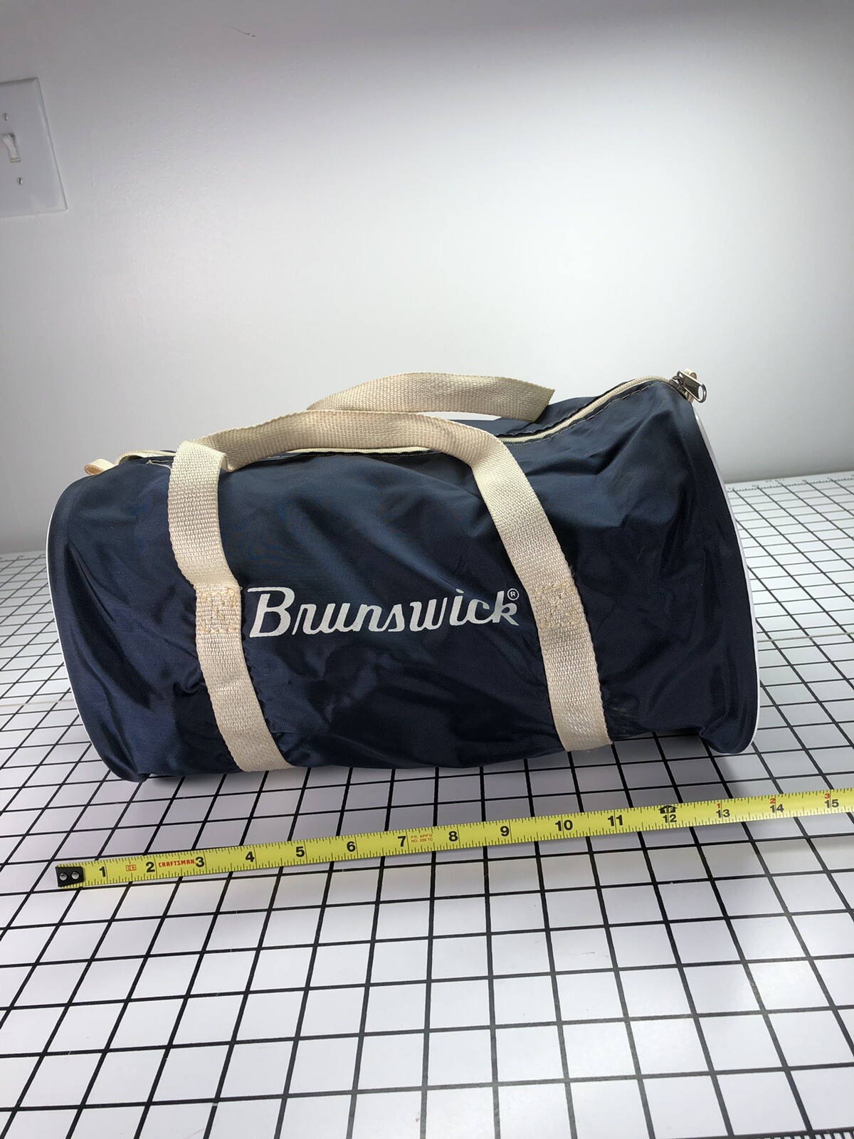 Vintage Brunswick Nylon Tote Carry-On Overnight Bag 14” Navy Blue White READ