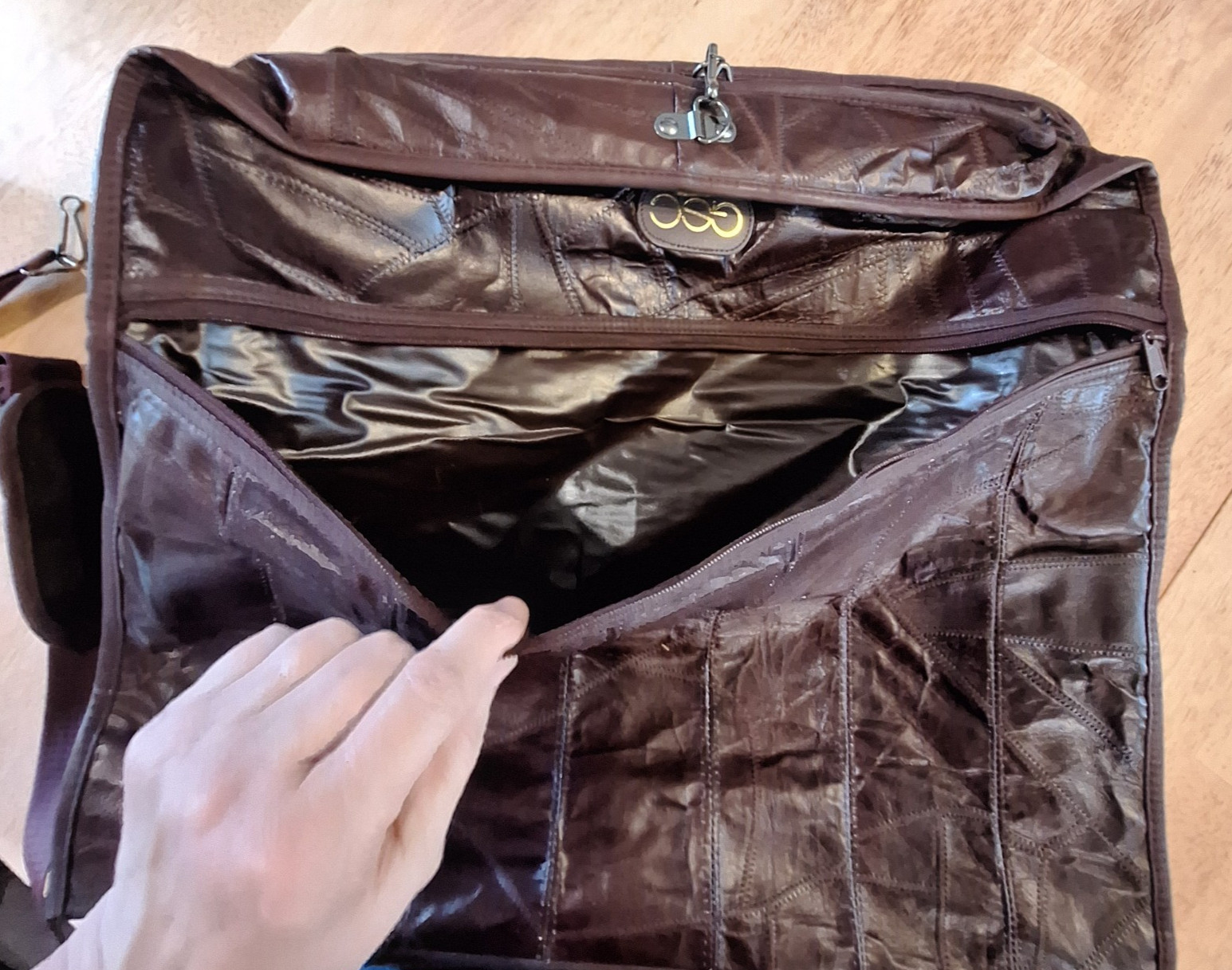 Vintage GSC Brown Patchwork Leather 3 Piece Luggage Set