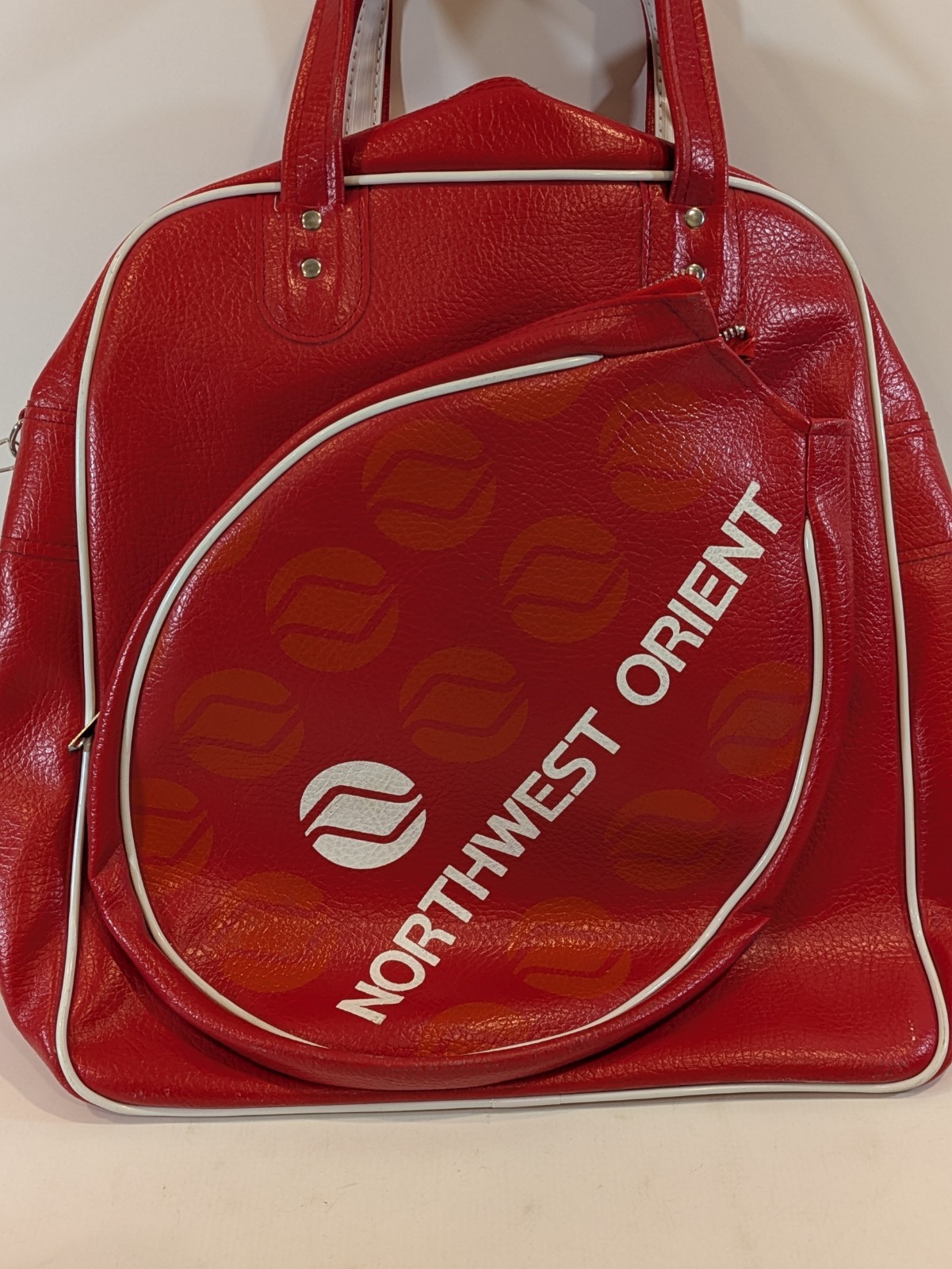 Vintage Northwest Orient Racket Gym Travel Bag Red White FREE SHIP