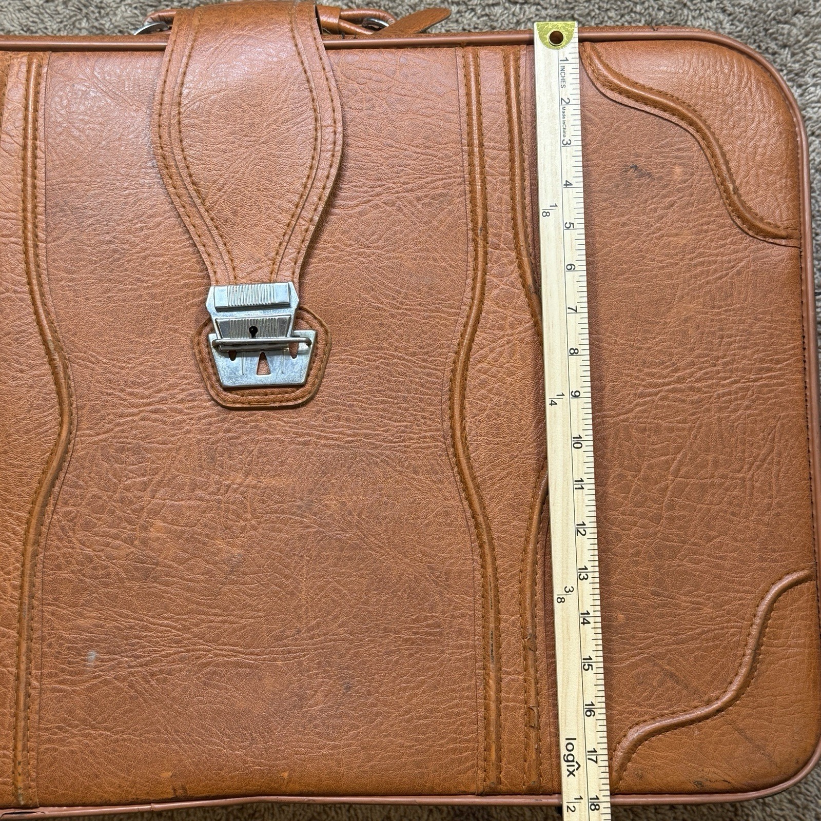 Vintage Monarch Luggage 2 Pc Brown Faux Leather Suitcase Set 70s 80s