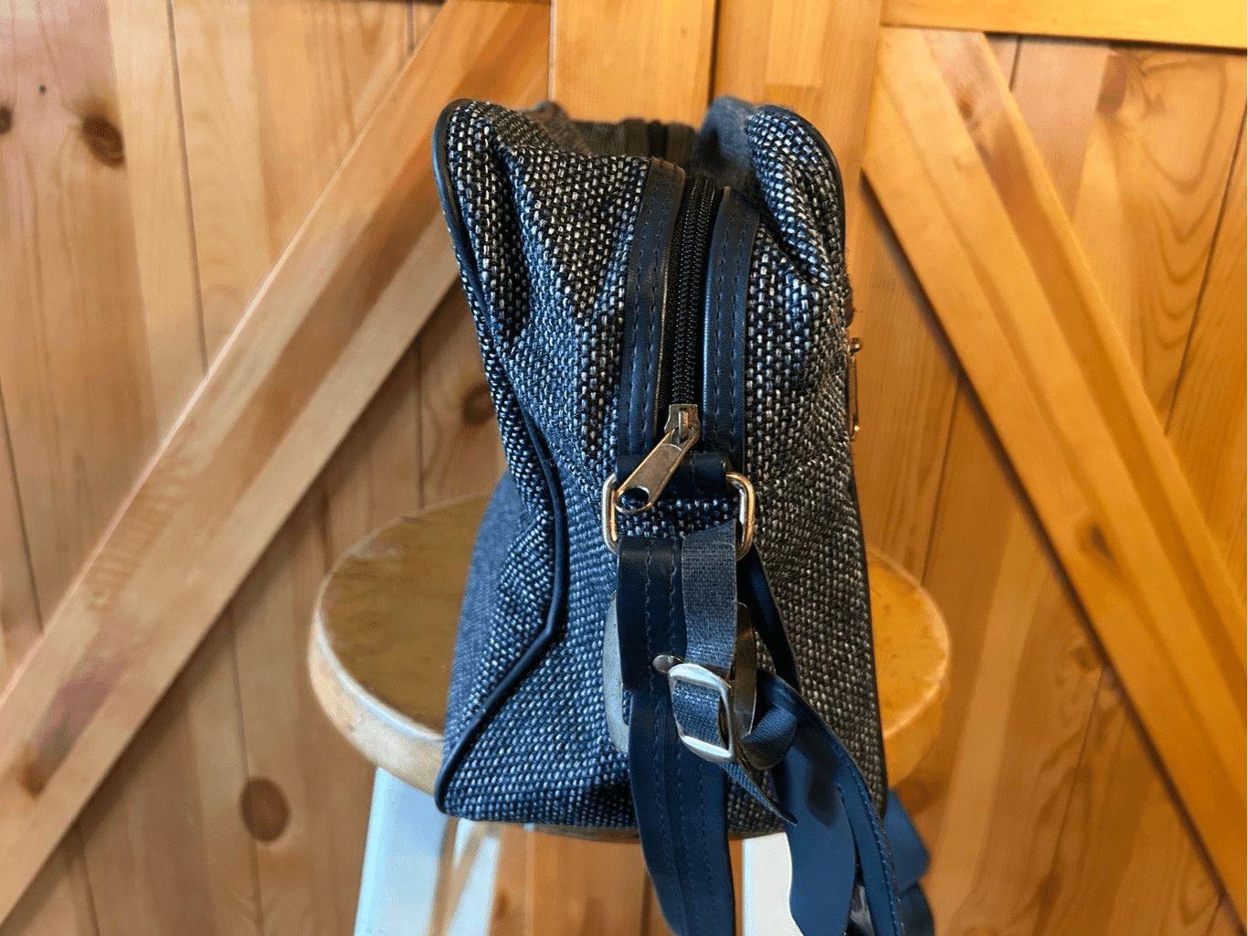 Fifth Avenue Luggage Carry On Shoulder Bag Blue Tweed Vintage