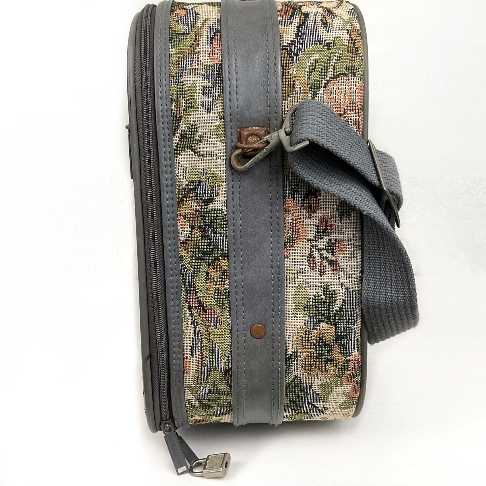Vintage Jordache floral tapestry carry on suitcase travel bag luggage