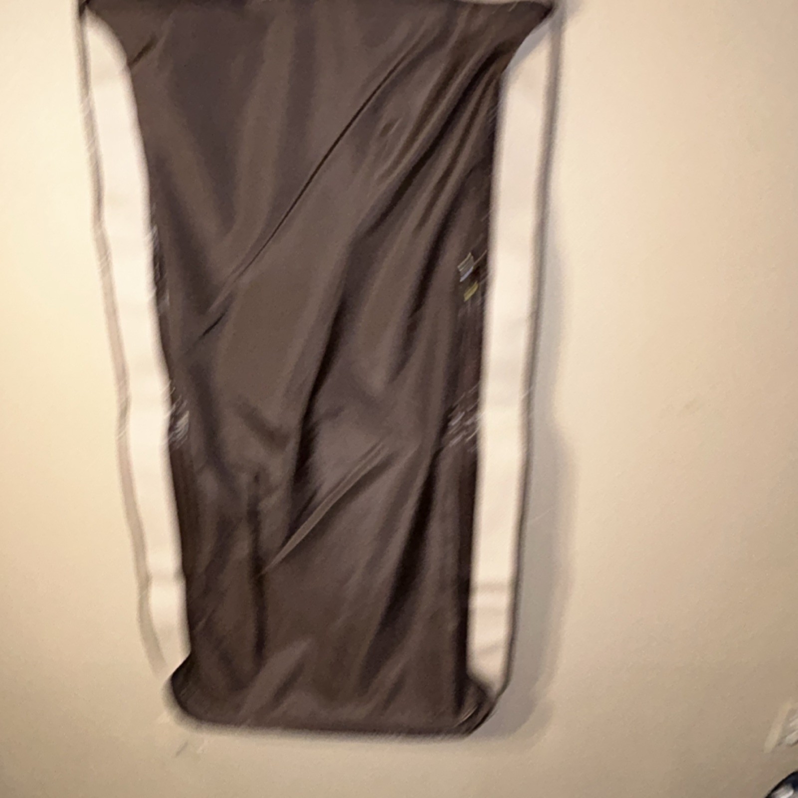 Beige & Brown Zip Garment Bag w/ Brown Trim, Hanger Hook, Handle, Strap