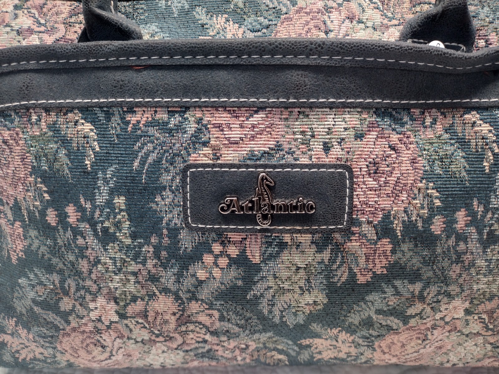 Vintage Atlantic Luggage Floral Tapestry Carry On Travel Bag Green Pink Roses