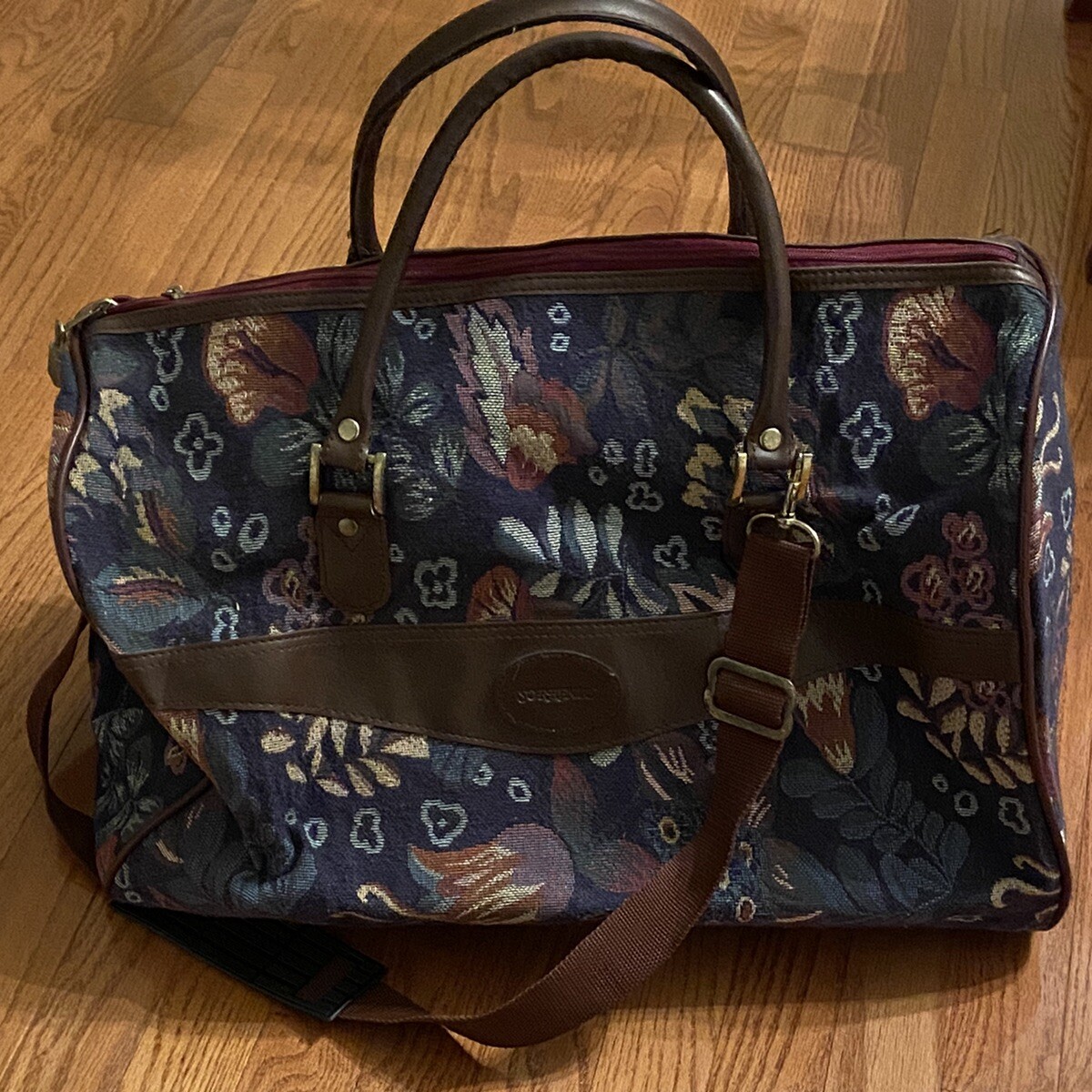 Sorrento Vintage Carry-All Carry-On Floral Tapestry Luggage Overnight Tote Bag