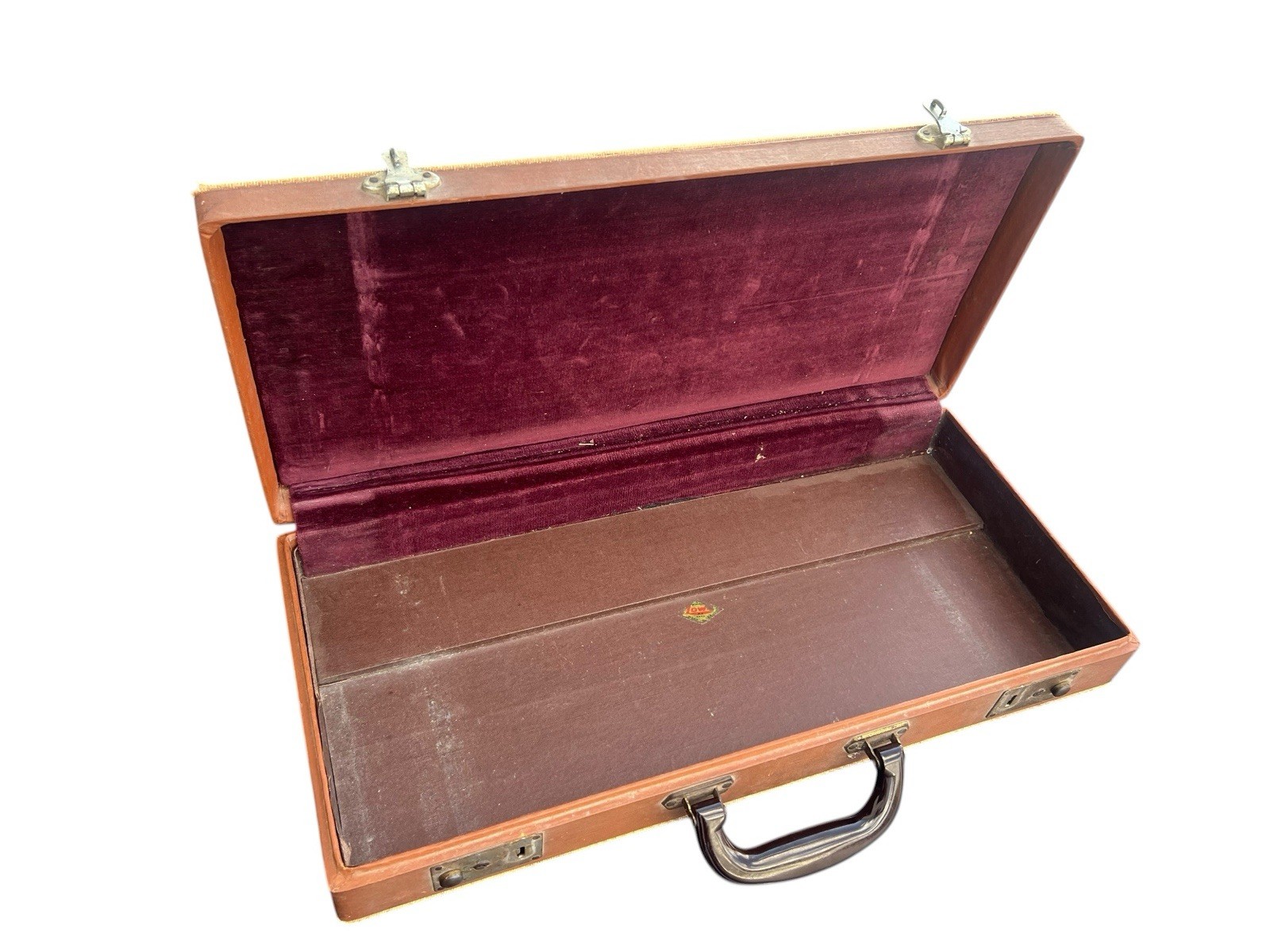 Vintage Mid Century Tweed Accent Unlocked Suitcase, no key.