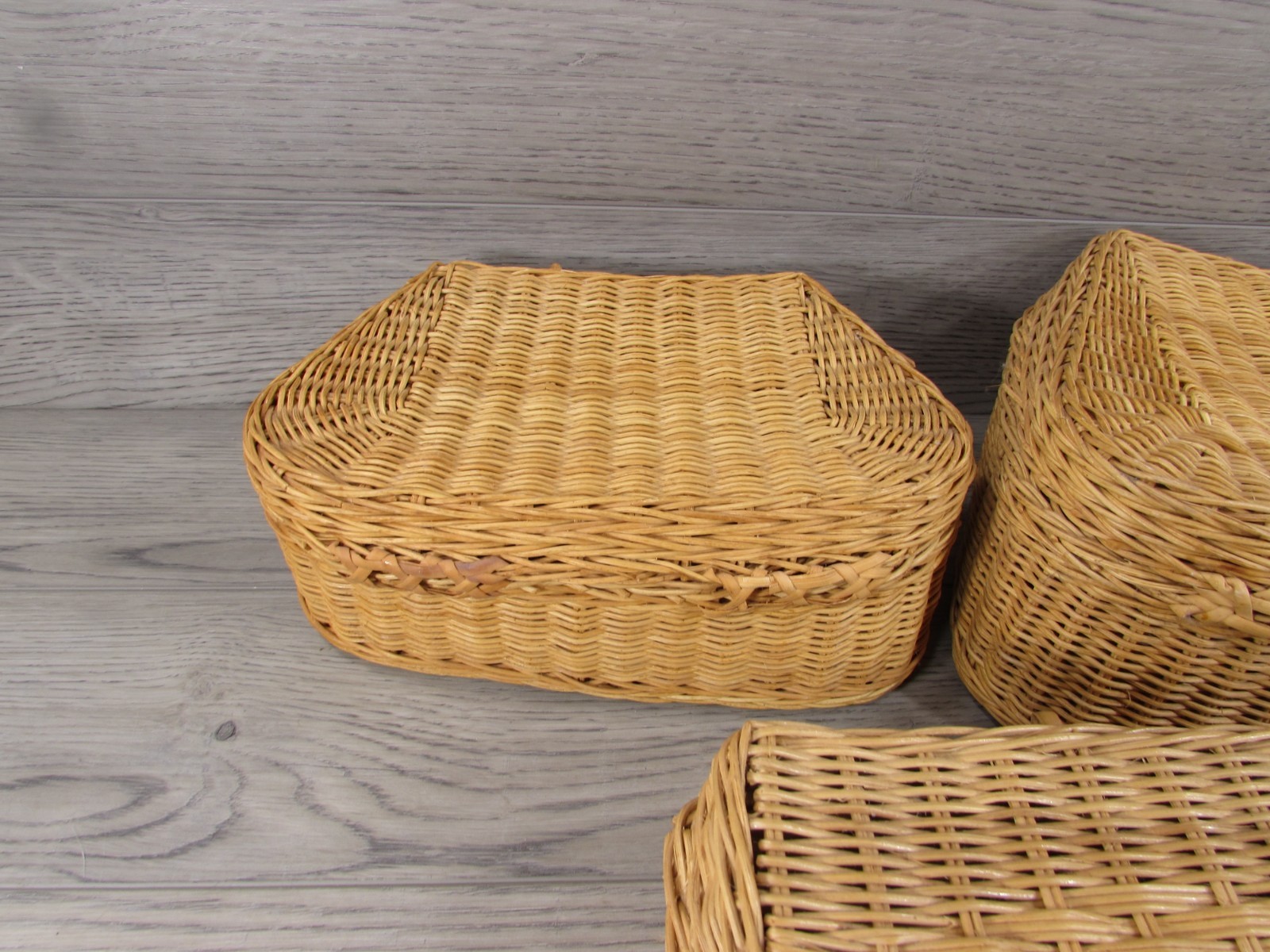 Vintage Woven Rattan Wicker Carrying Cases Suitcases Boho Chic Decor Set of 3