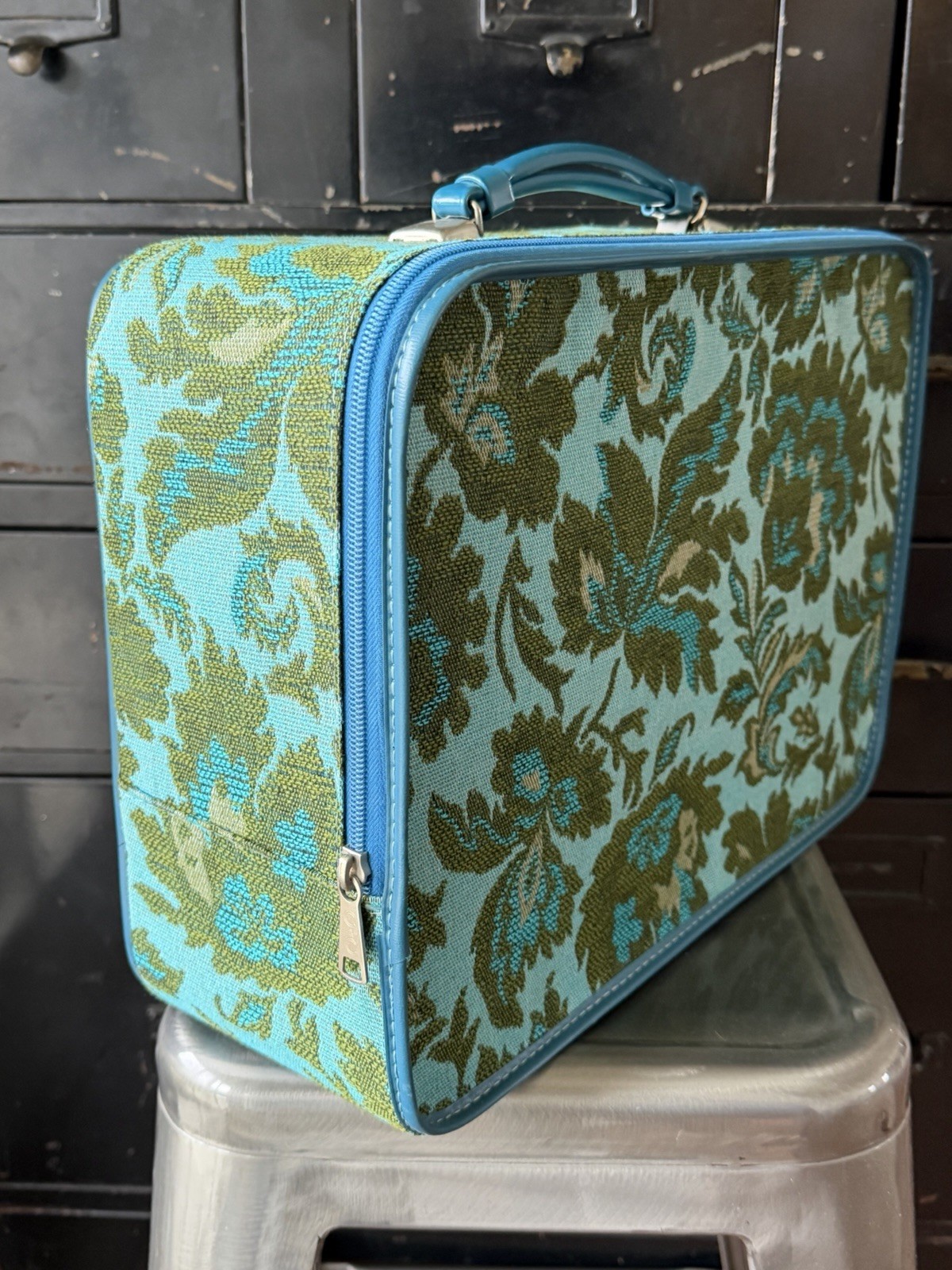 Vintage Pretty 70s Avon Lady Sample Case Floral Tapestry Small Suitcase Carry On
