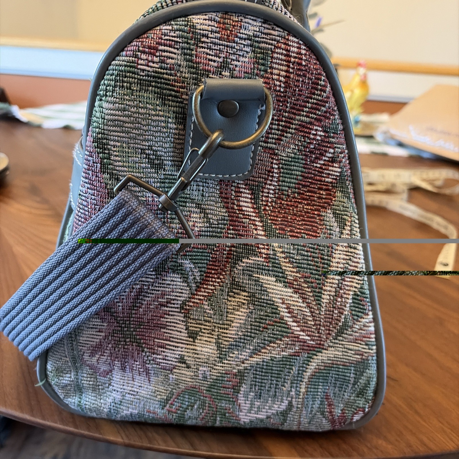 Vintage Leisure Luggage Floral With Gray Tapestry Travel Bag