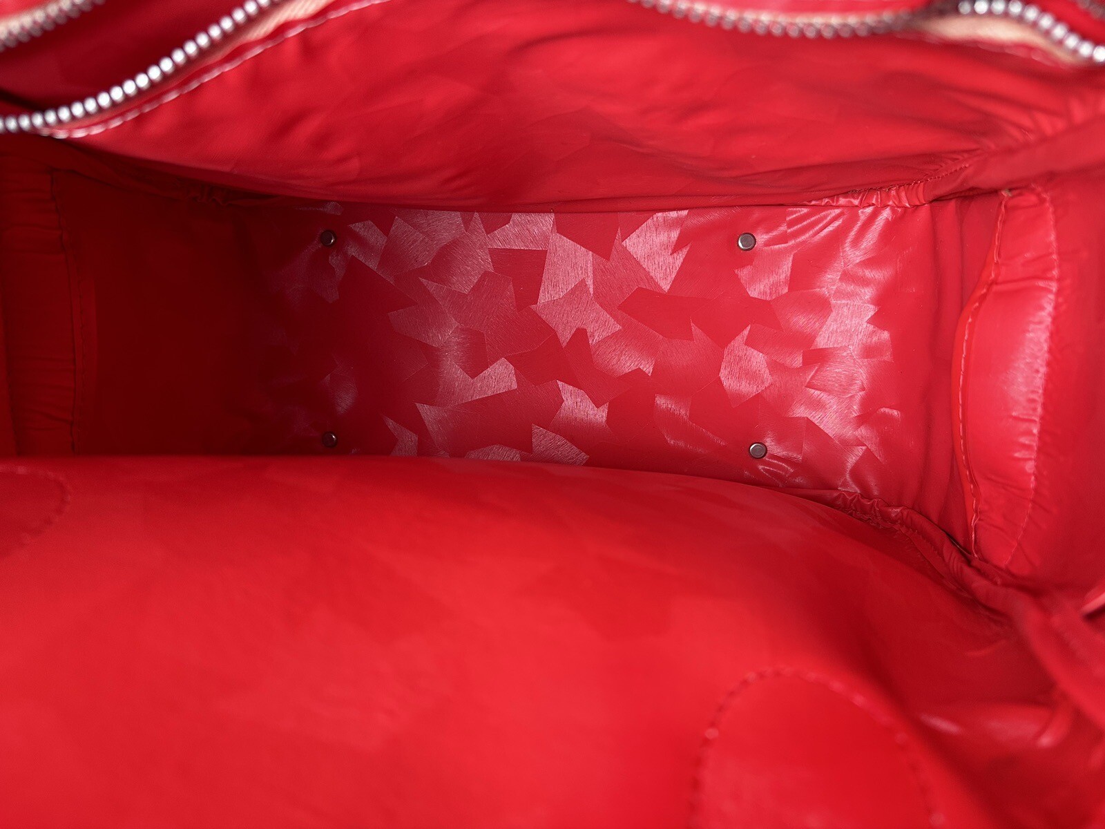 Vintage Sears Women’s Travel Bag Red Leather Double Handles Lined Zipper Closure