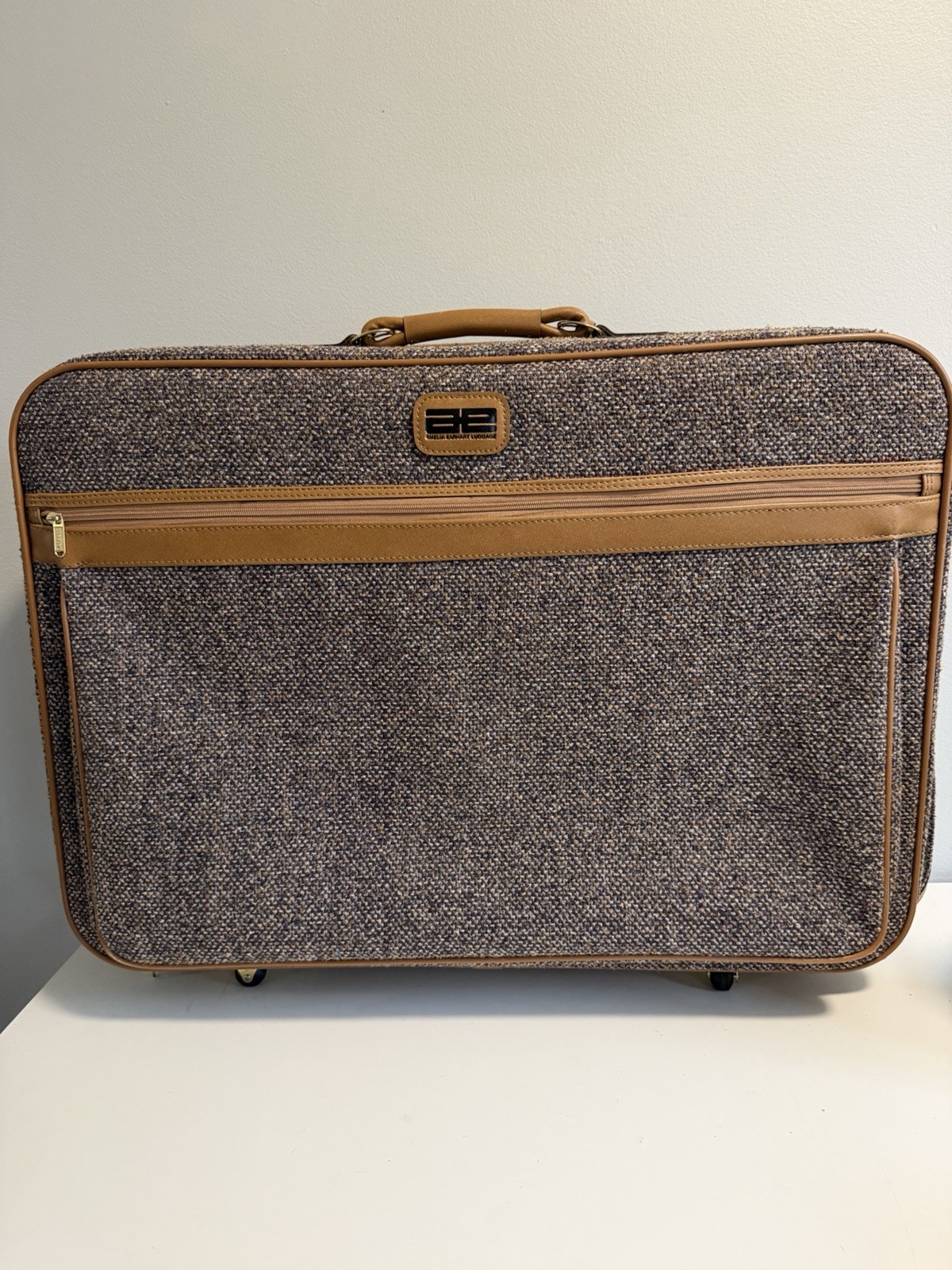 Amelia Earhart Tweed Suitcase Luggage Tan Vintage 80s Lock – No key