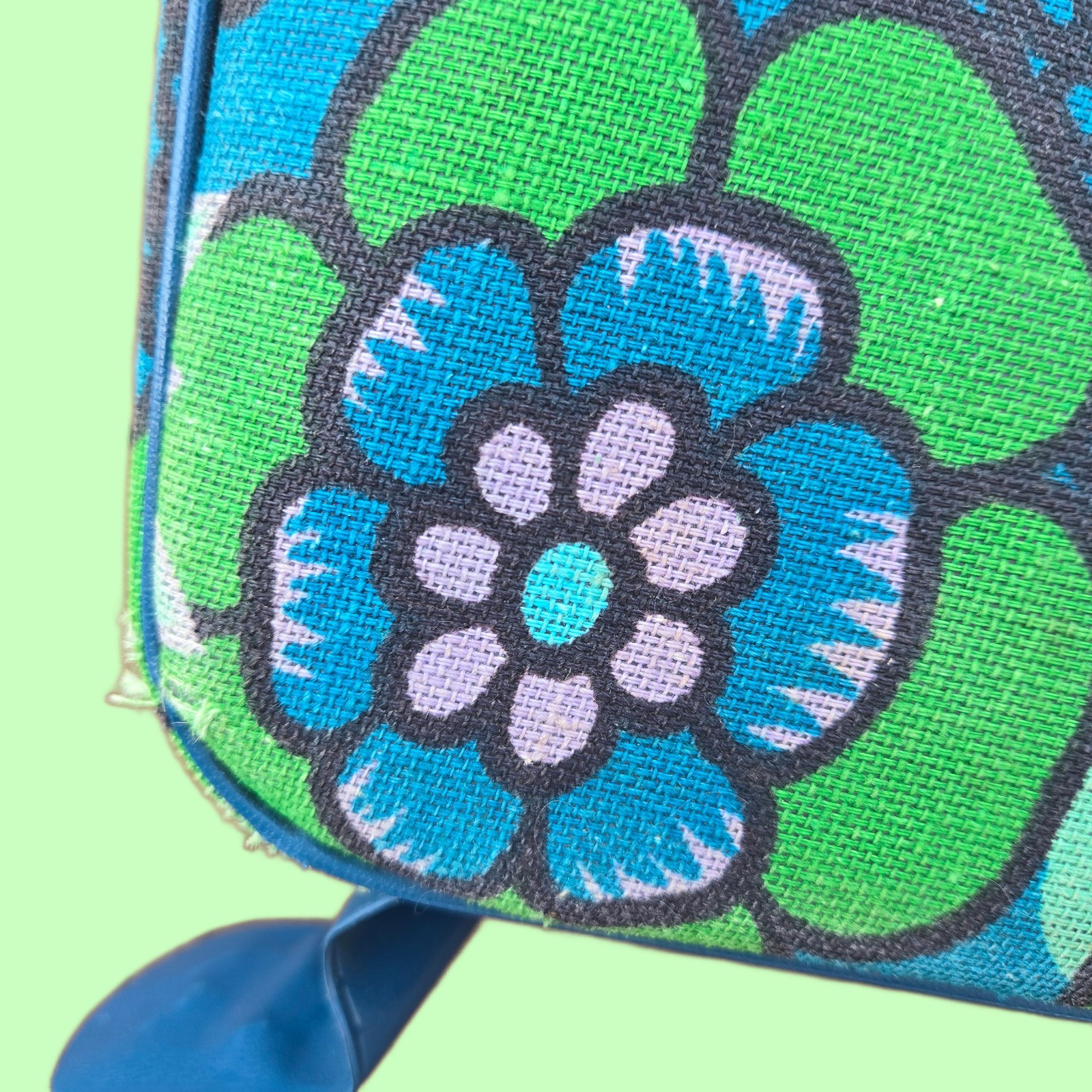 Vintage 60s Flower Power Suitcase Blue Floral Mod Overnight Bag Japan 19 x 13