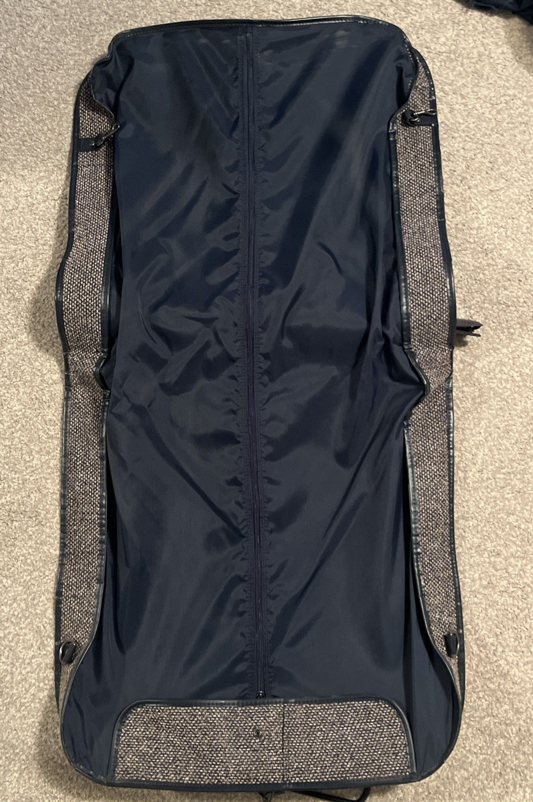 Vtg Samsonite Blue Tweed Garment Travel Bag ~ 2 Hangers EUC Strap, Pocket, Hang