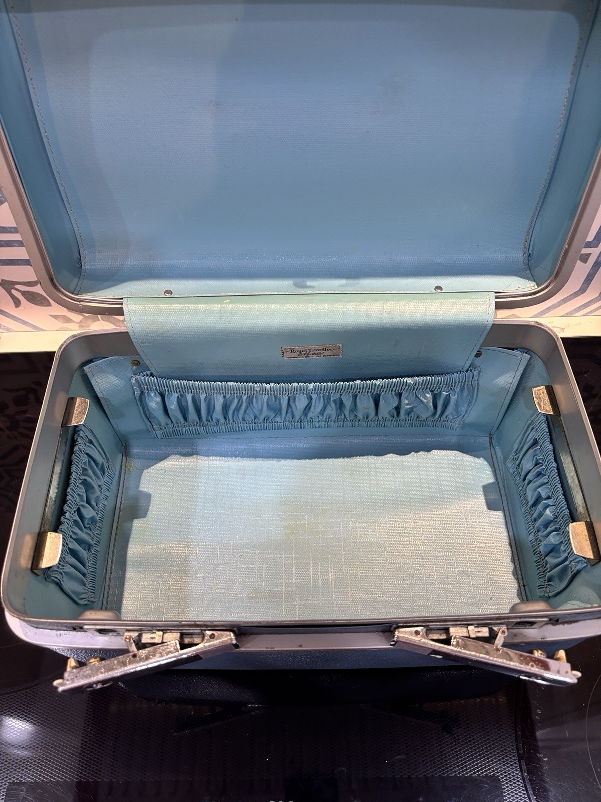 Samsonite Royal Traveler Medalist Blue Make Up Train Case w/ Tray Mirror & Key