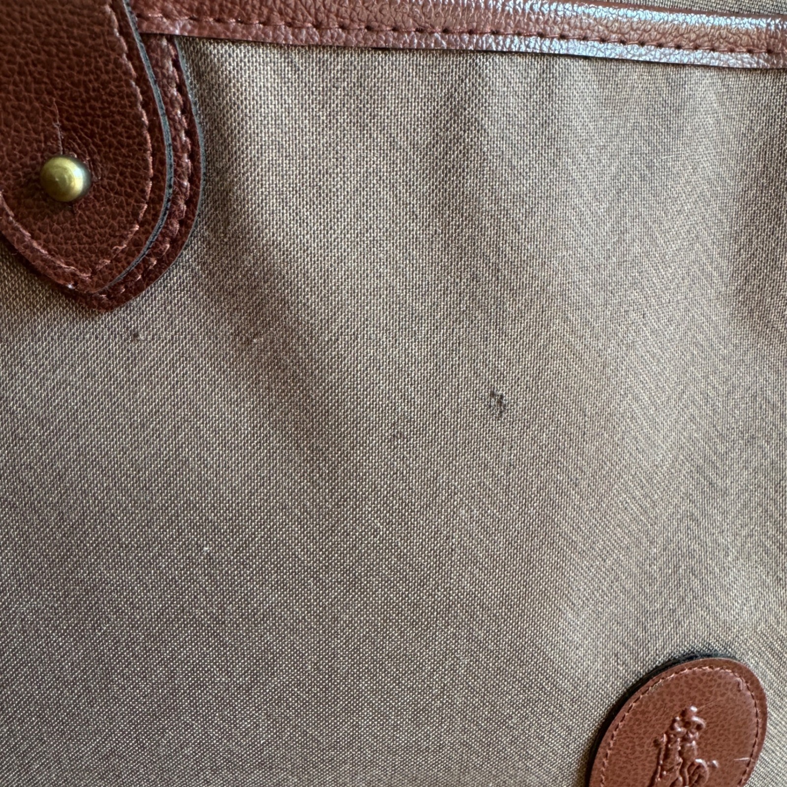 Vintage Polo Ralph Lauren 2 Pc Luggage Brown Herringbone Suitcase Toiletry Bag