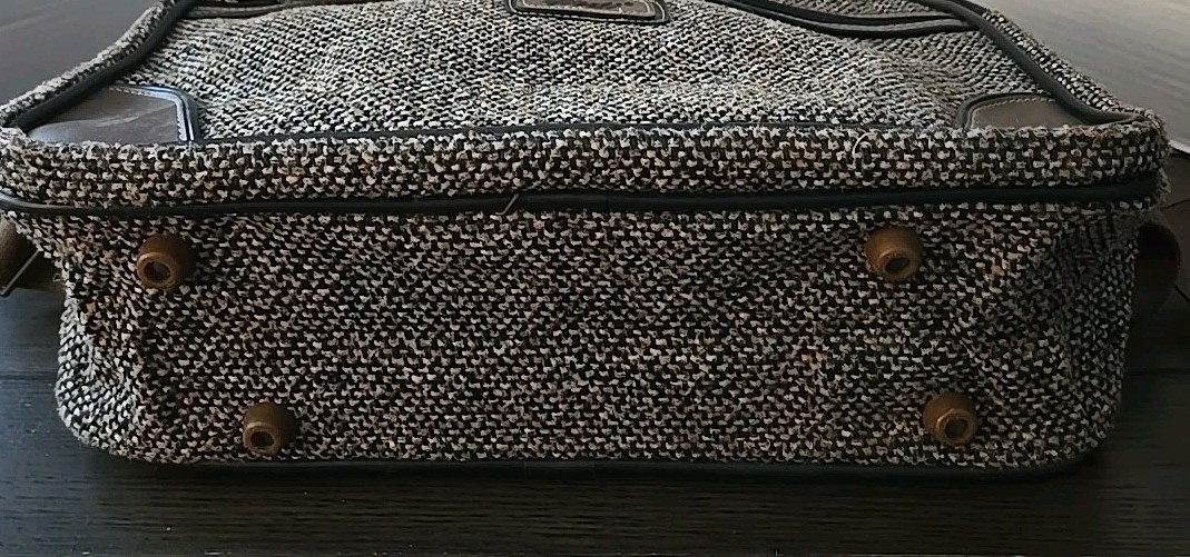 Verdi Travel Bag Vintage Tweed Faux Leather 70s Brown Pockets Shoulder Strap USA