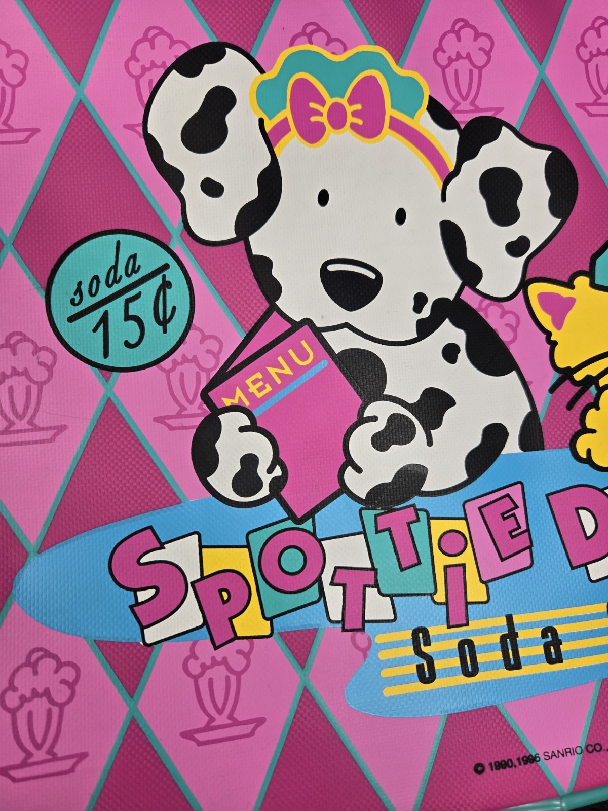VTG 1996 Spottie Dottie Sassy SANRIO Pink Soda Shoppe Luggage Suitcase Carryon