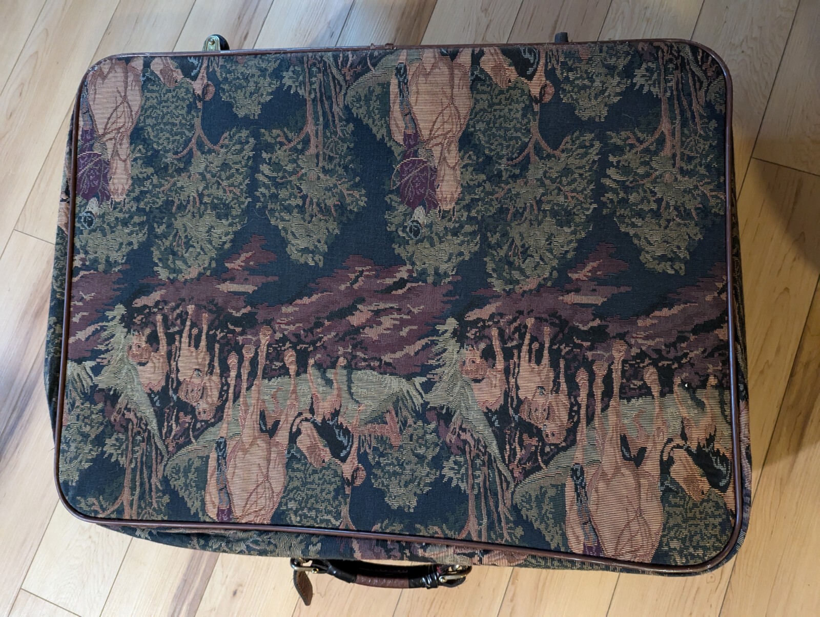 Capezio Collection VTG Fox Hunt Equestrian Brown Leather Tapestry Travel Luggage