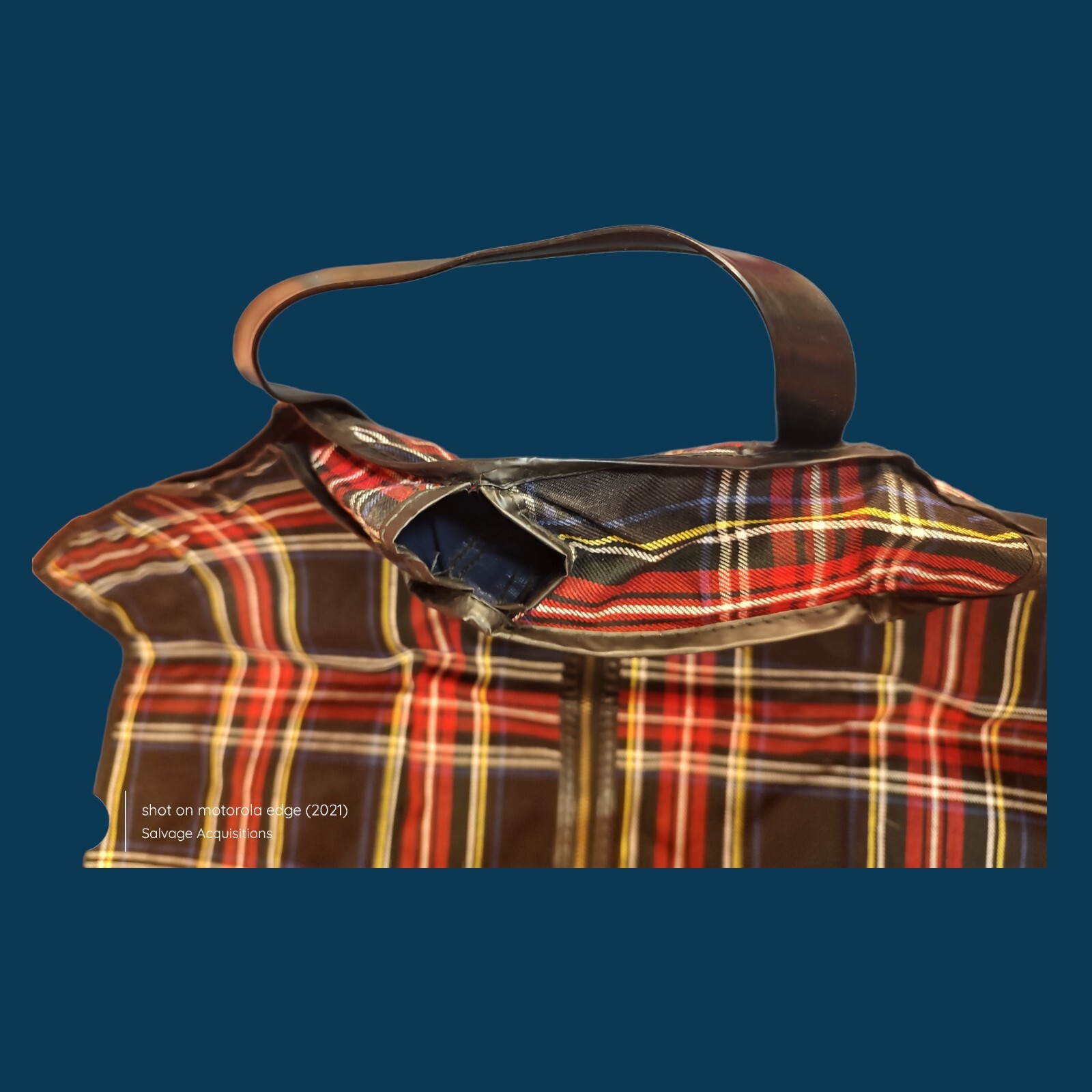 Vtg Black Watch Plaid Garment Bag Zip Metal Hanger Slot Plastic Suit Mad Men USA