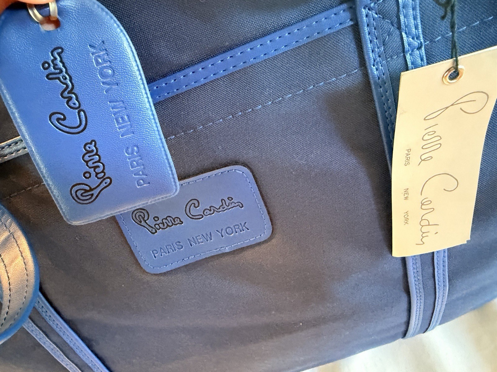 Vintage 1970s RARE NWT Pierre Cardin Large Blue Nylon Luggage Suitcase Bag