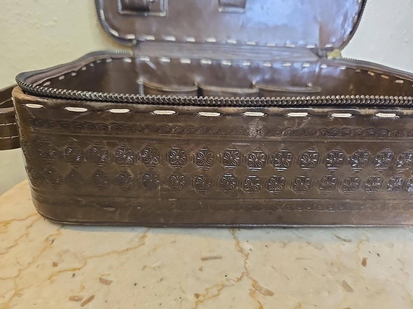 Antique Vintage 1930s Tooled Leather Toiletry Men’s Box Made In Mexico