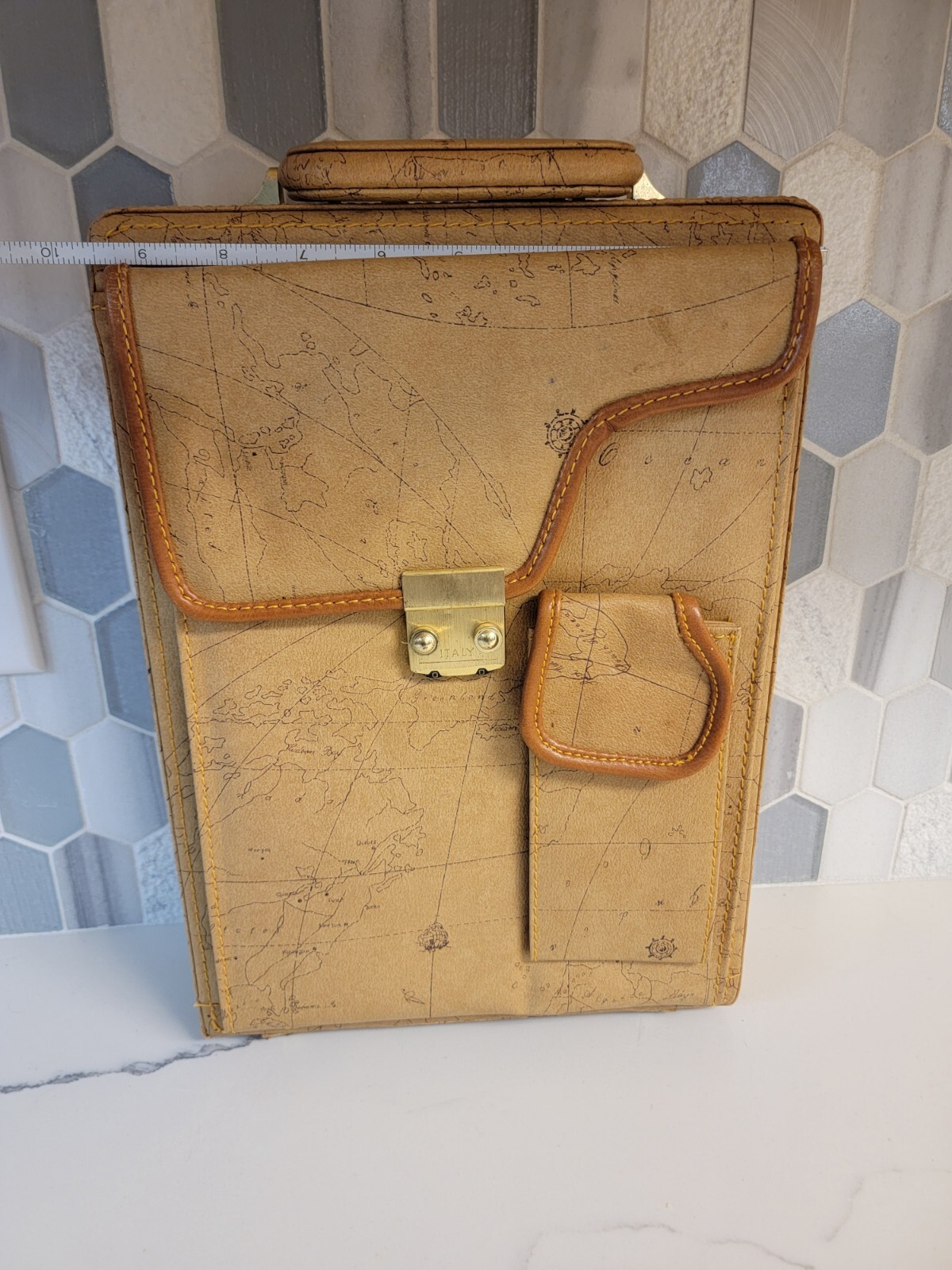 Vintage Briefcase Attache Map Pattern Perfect for Tablets or Art Supplies
