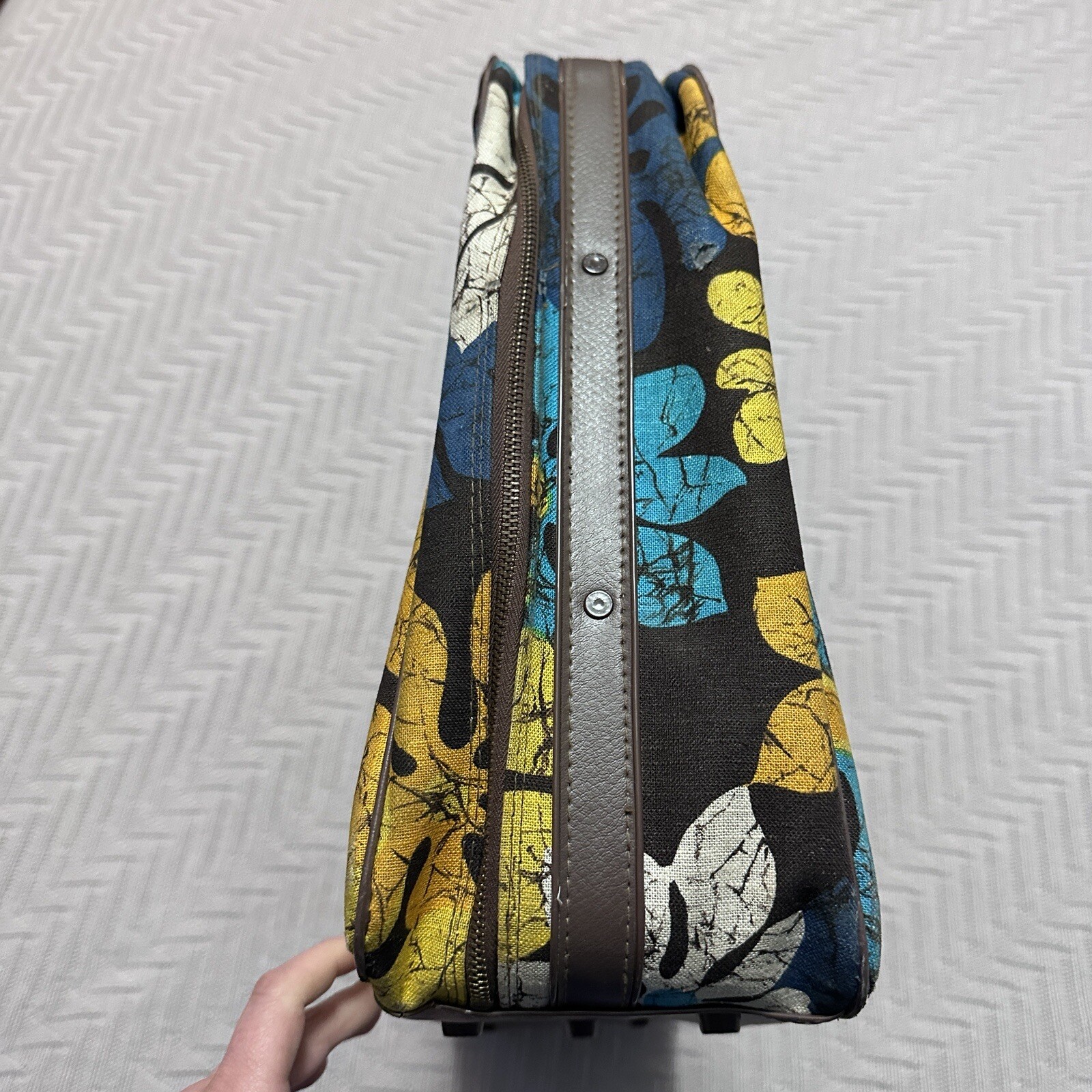 1960s Vintage Bantam Travelware Brown Floral Mod Pattern Suitcase Luggage Japan